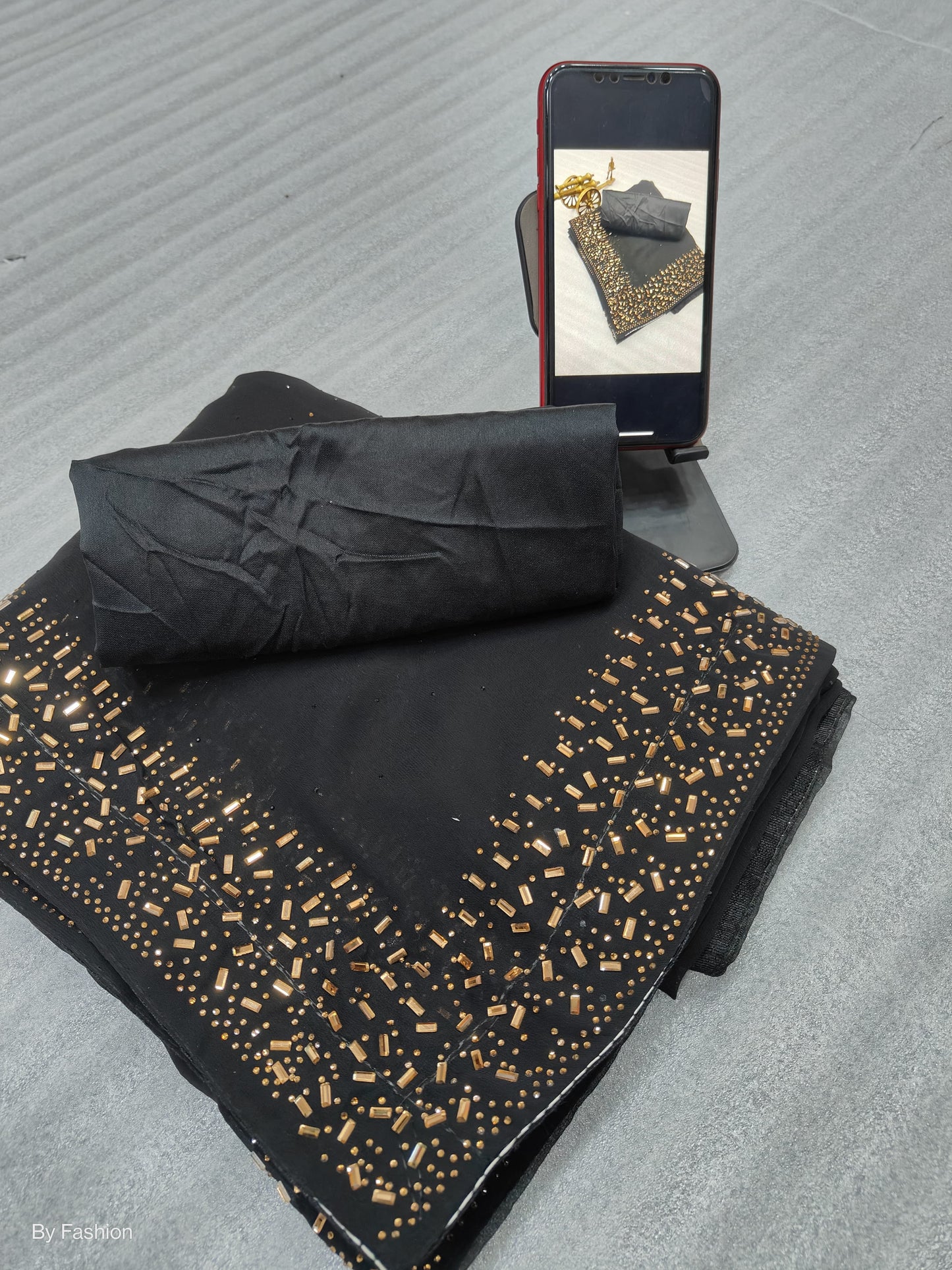Black Georgette saree with swiroski diamond