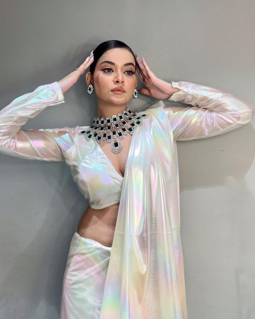 IMPORTED FABRIC LOOK A BEAUTIFUL CHROME UNICORN SAREE IN SHADES OF RAINBOW