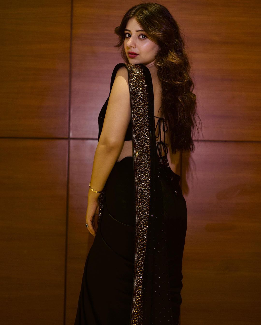 Black Georgette saree with swiroski diamond