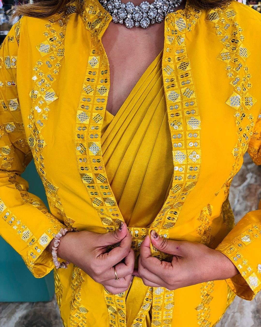 Embroidery Sequence work ready to wear saree with full koti