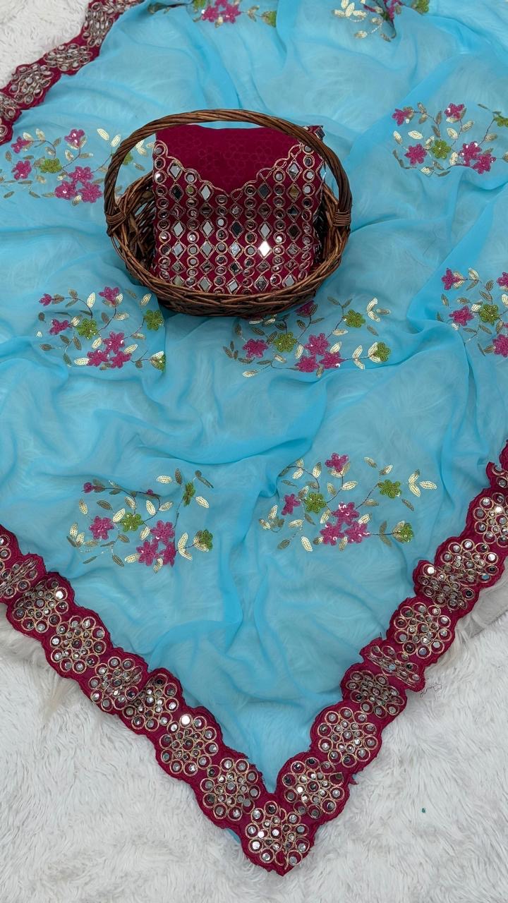 Georgette saree in sequence with Original Mirror