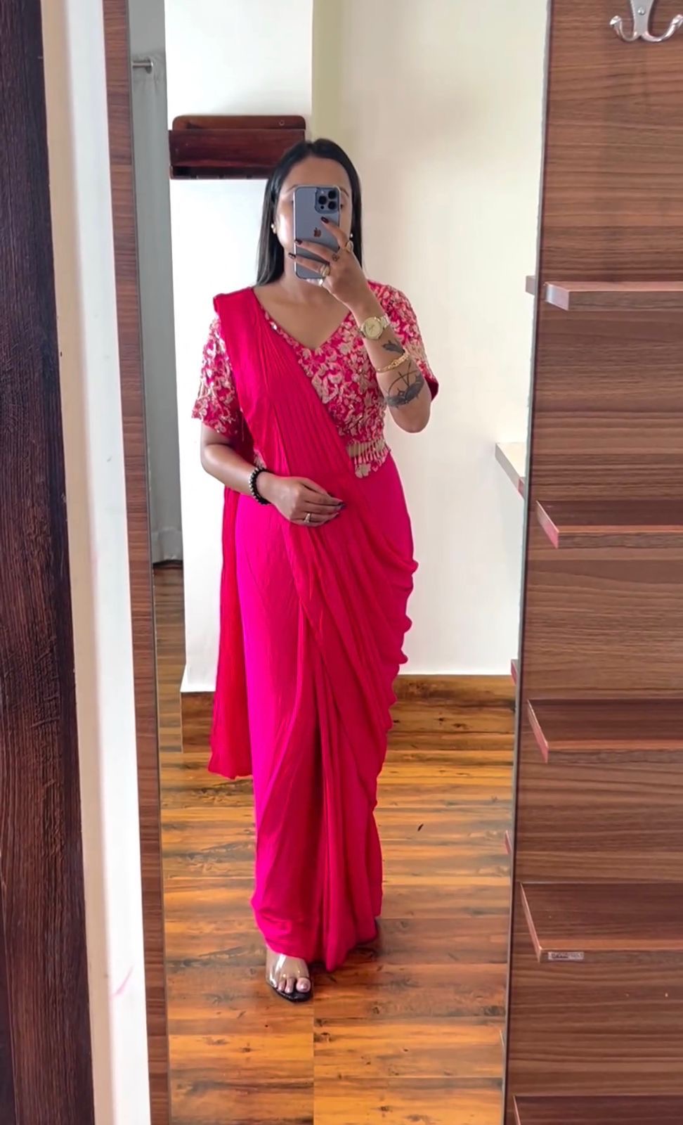 Embroidery cording work ready to wear saree with Embroidery Blouse
