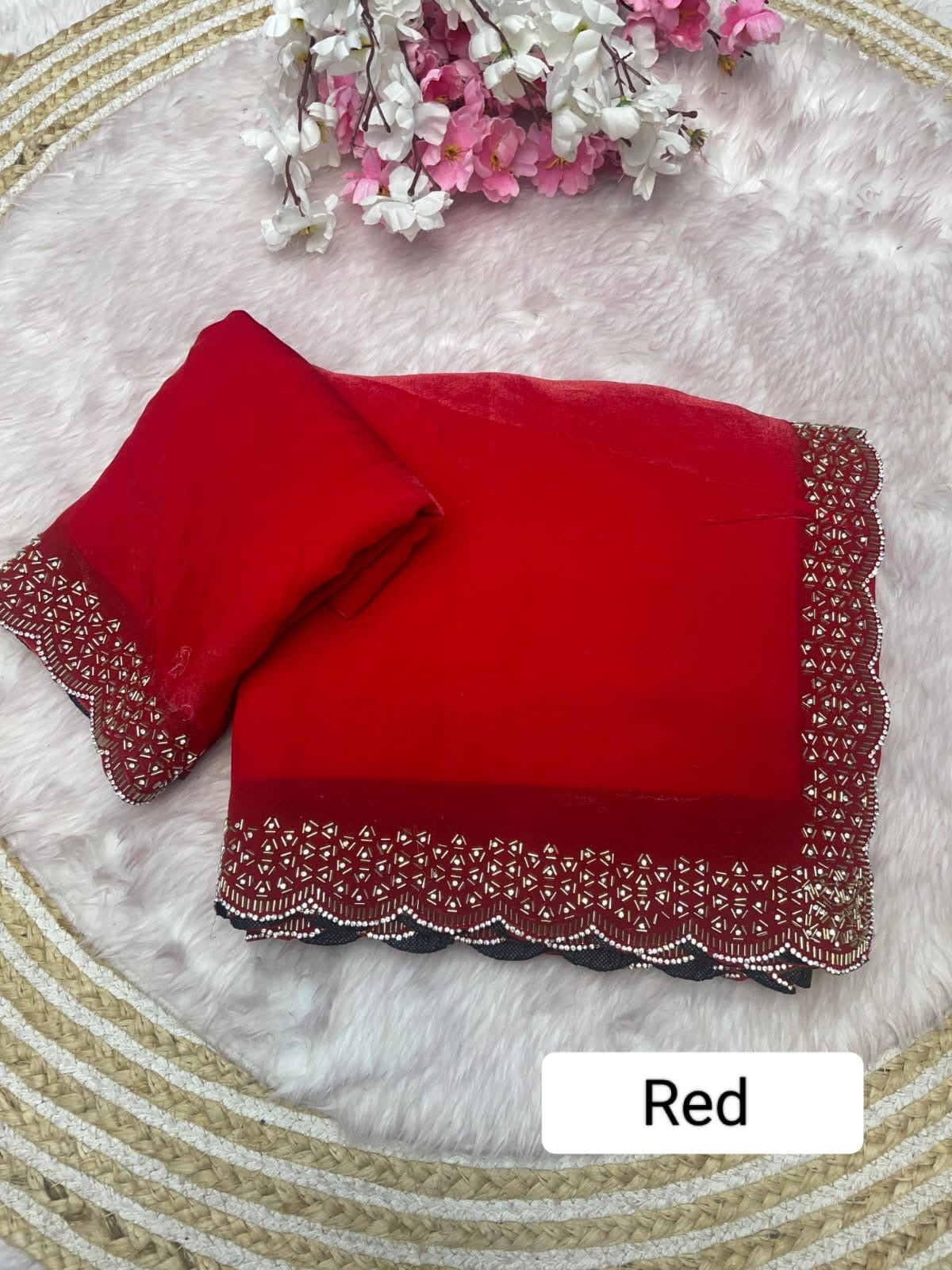 Fendy Sattin Saree With Beautiful Cut Dana with heavy jarkan work