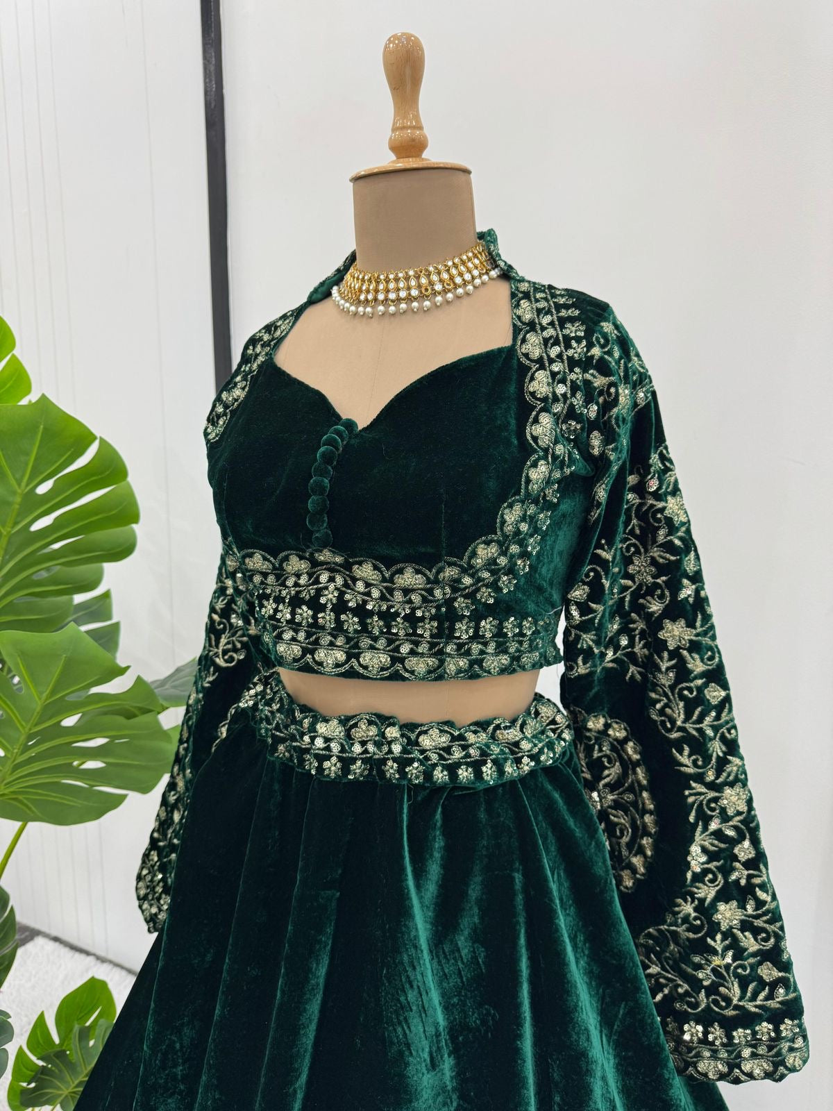 velvet Lehnga with beautiful hand work
