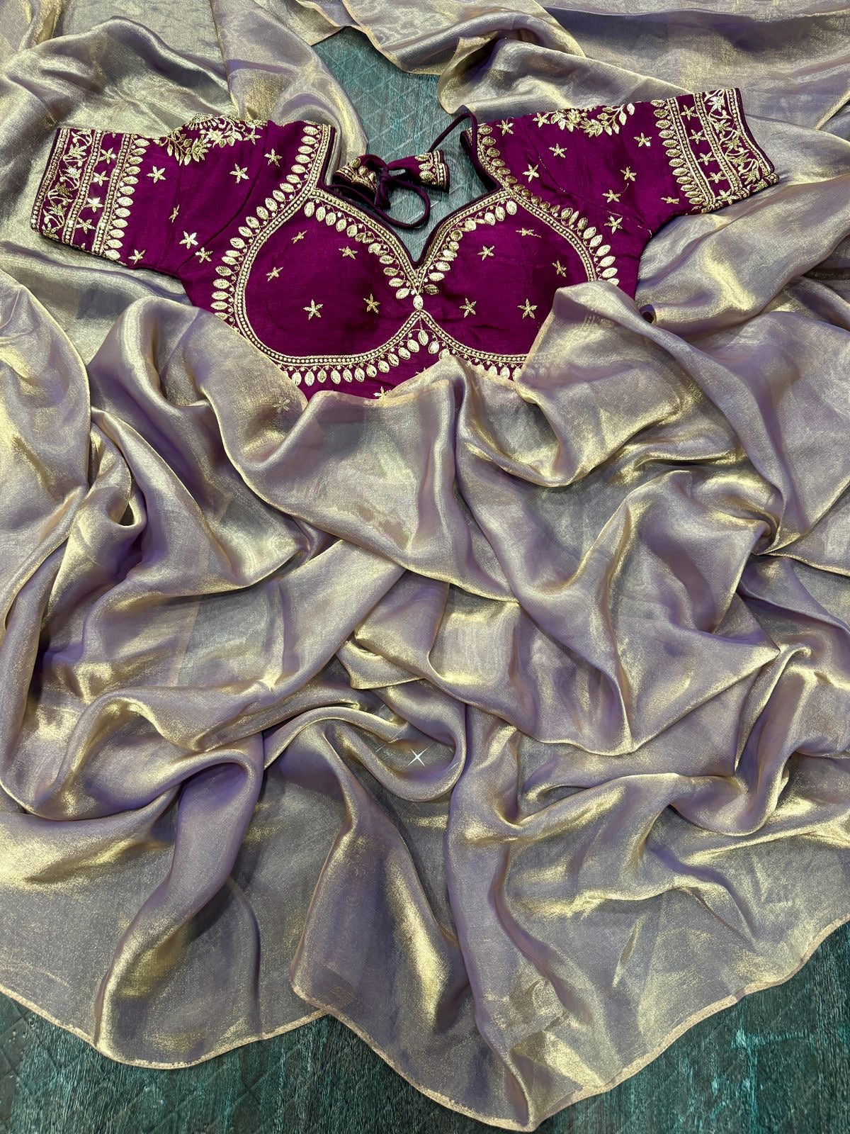 Space Silk Saree With Embroidery Work