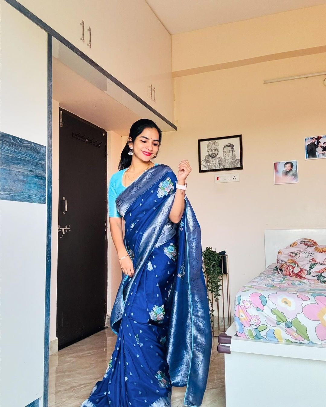 KADI CRAP GEORGETTE JAQURAD MEENAKARI SAREE
