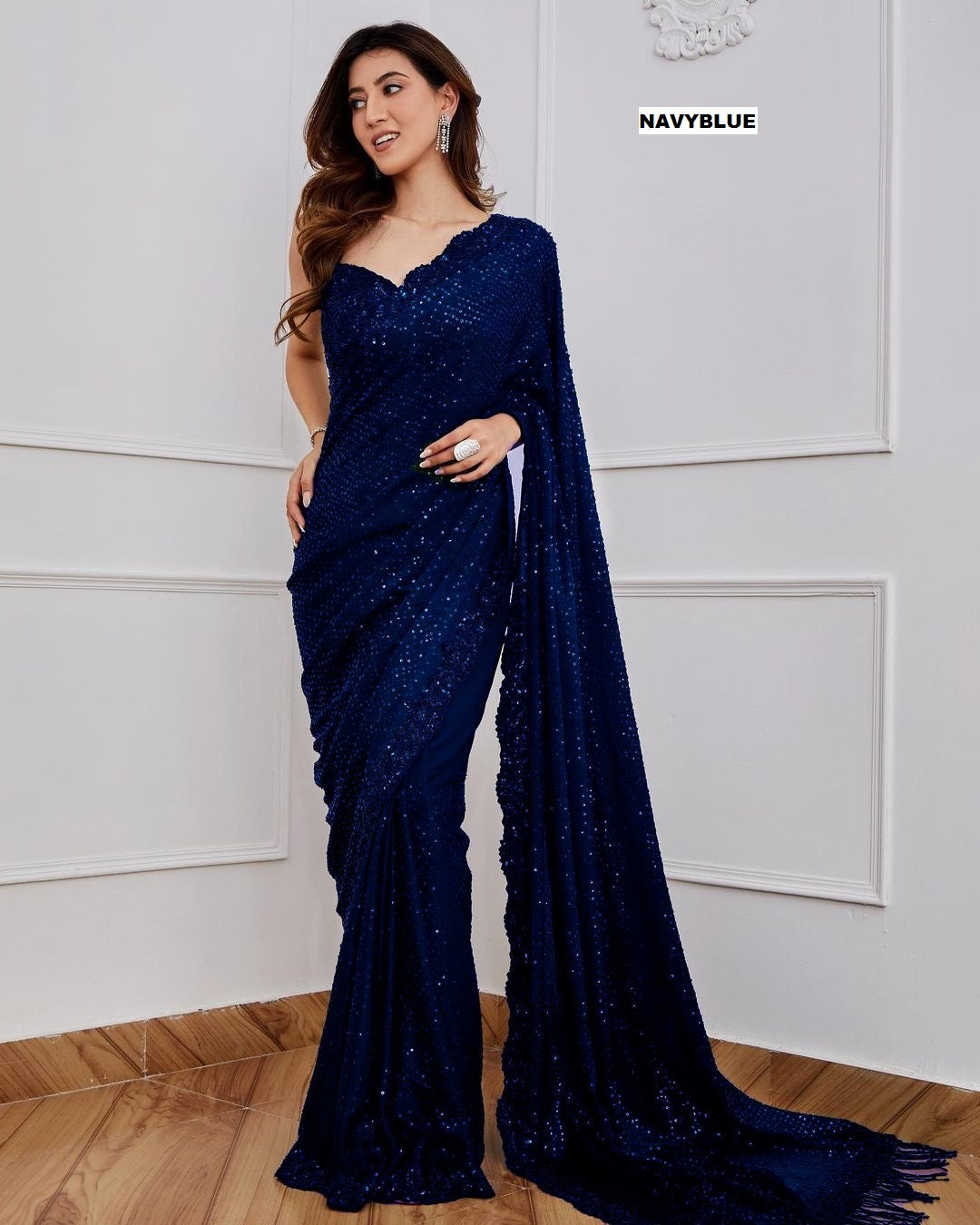 Georgette With Heavy 5MM Sequence Embrodery Work