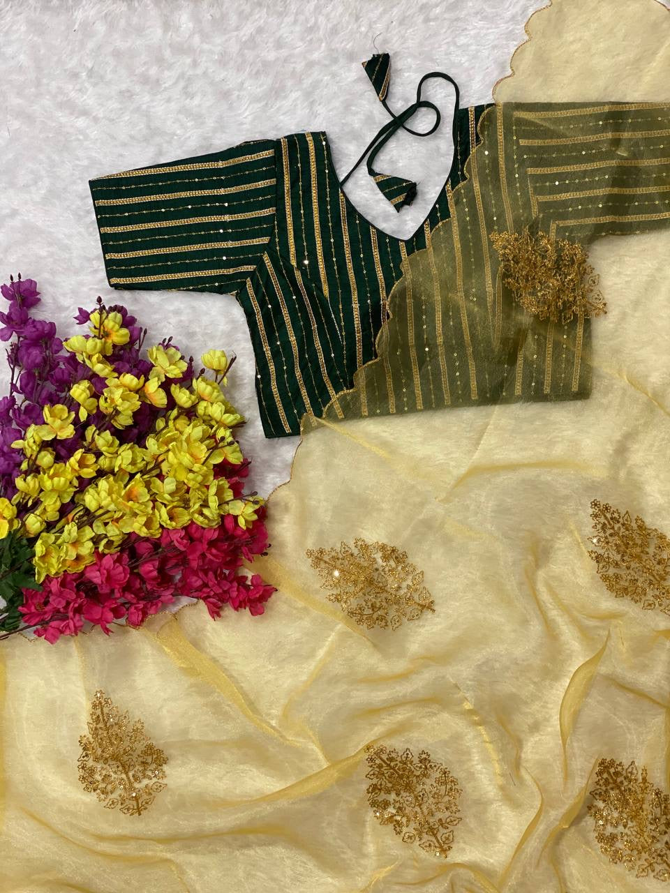 Organza saree with stitched Blouse