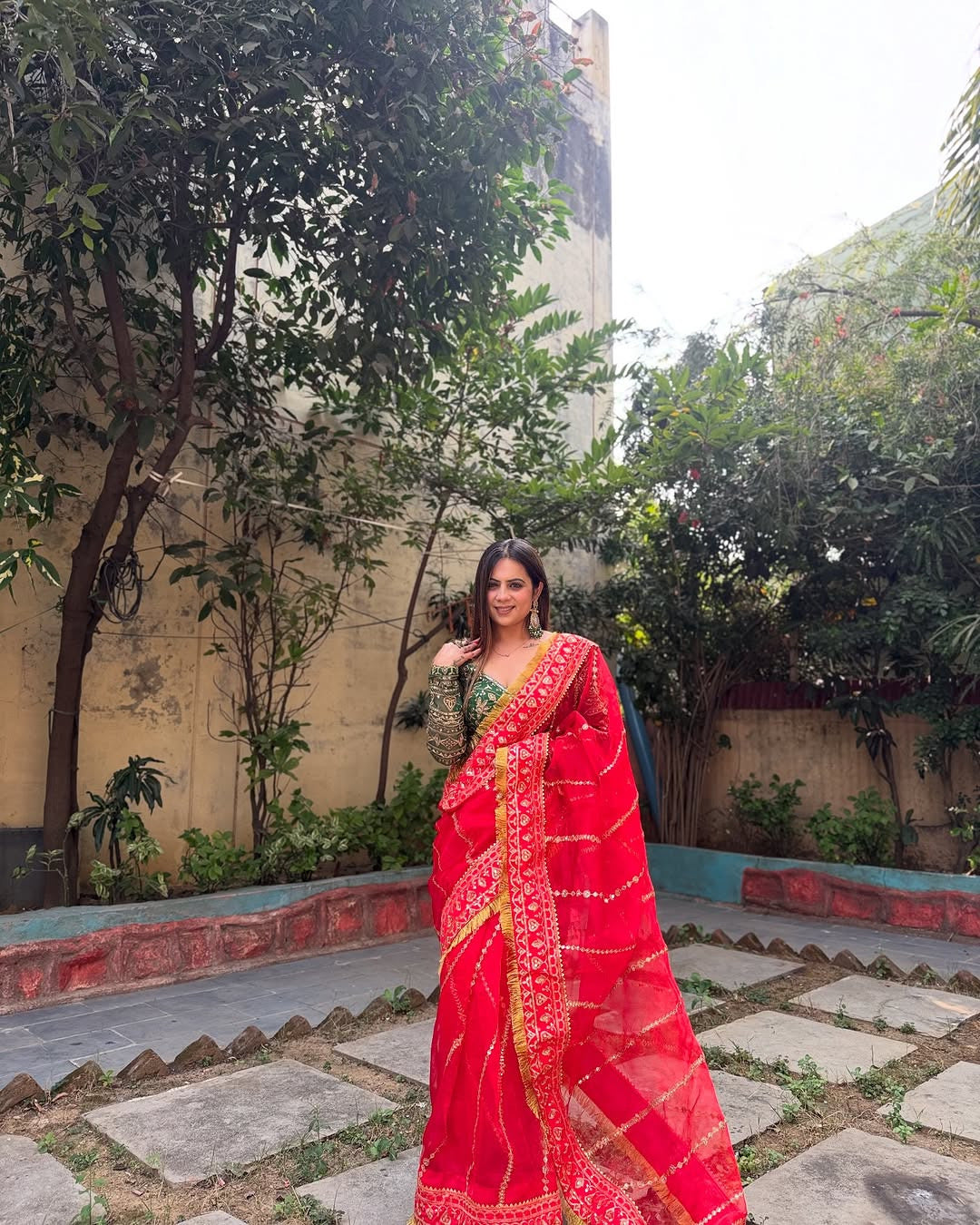 RED DESIGNER HEAVY EMBRODERY WORK SAREE