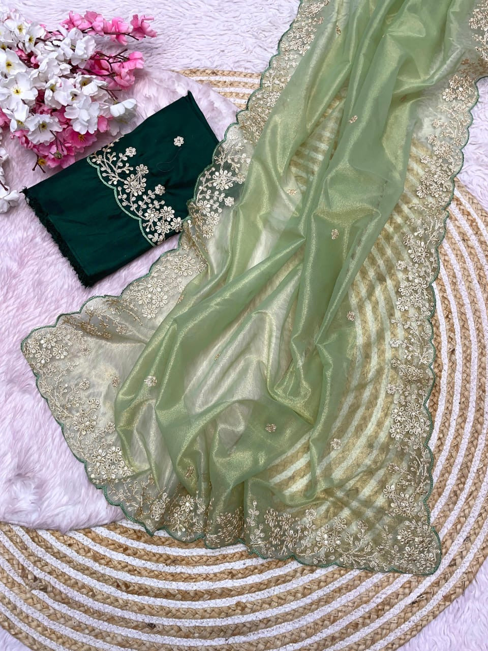 Twill Net Fabric with Attractive Thread Work & Sequnce