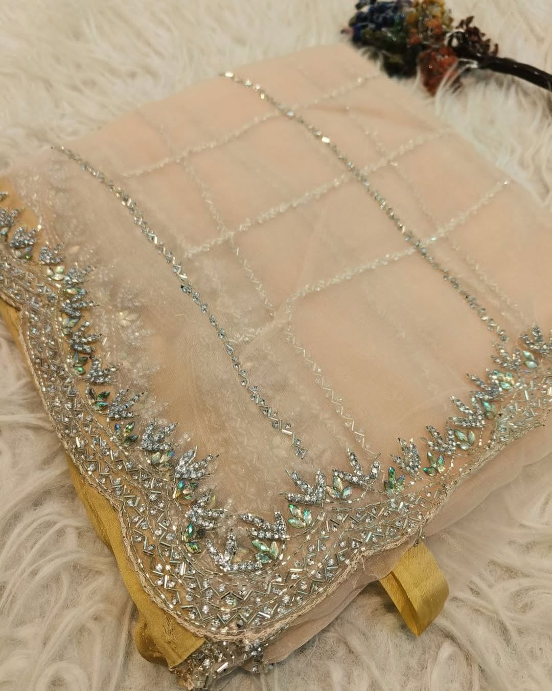 Crystal tissue saree in necklace design