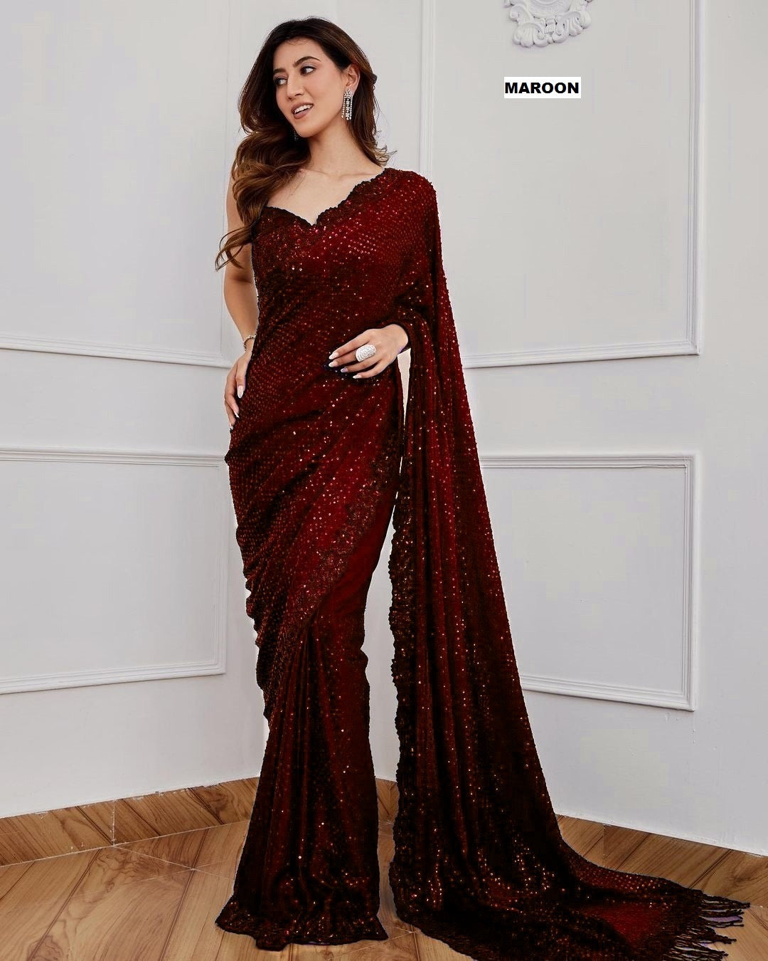 Georgette With Heavy 5MM Sequence Embrodery Work
