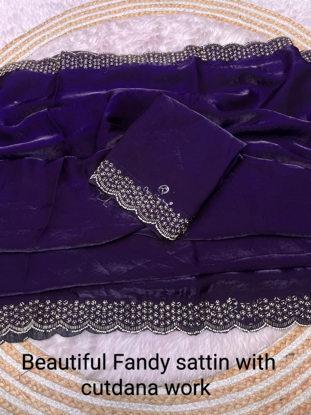 Fendy Sattin Saree With Beautiful Cut Dana with heavy jarkan work
