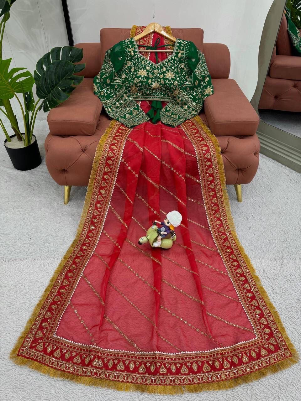 RED DESIGNER HEAVY EMBRODERY WORK SAREE