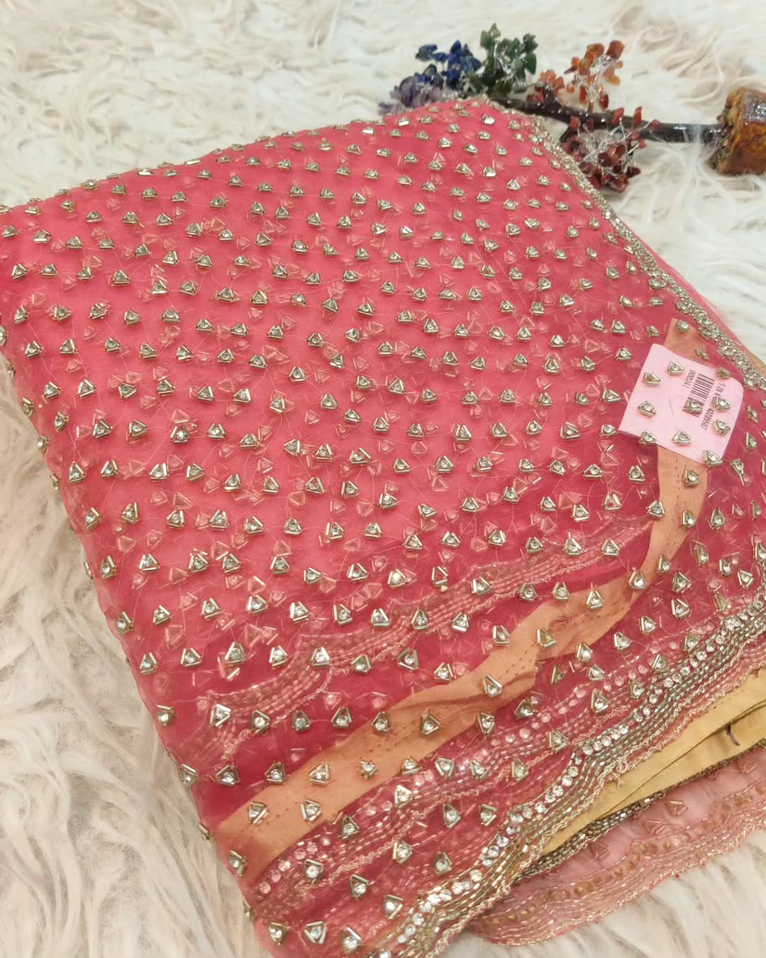 Fendi saree in diamond stone handwork