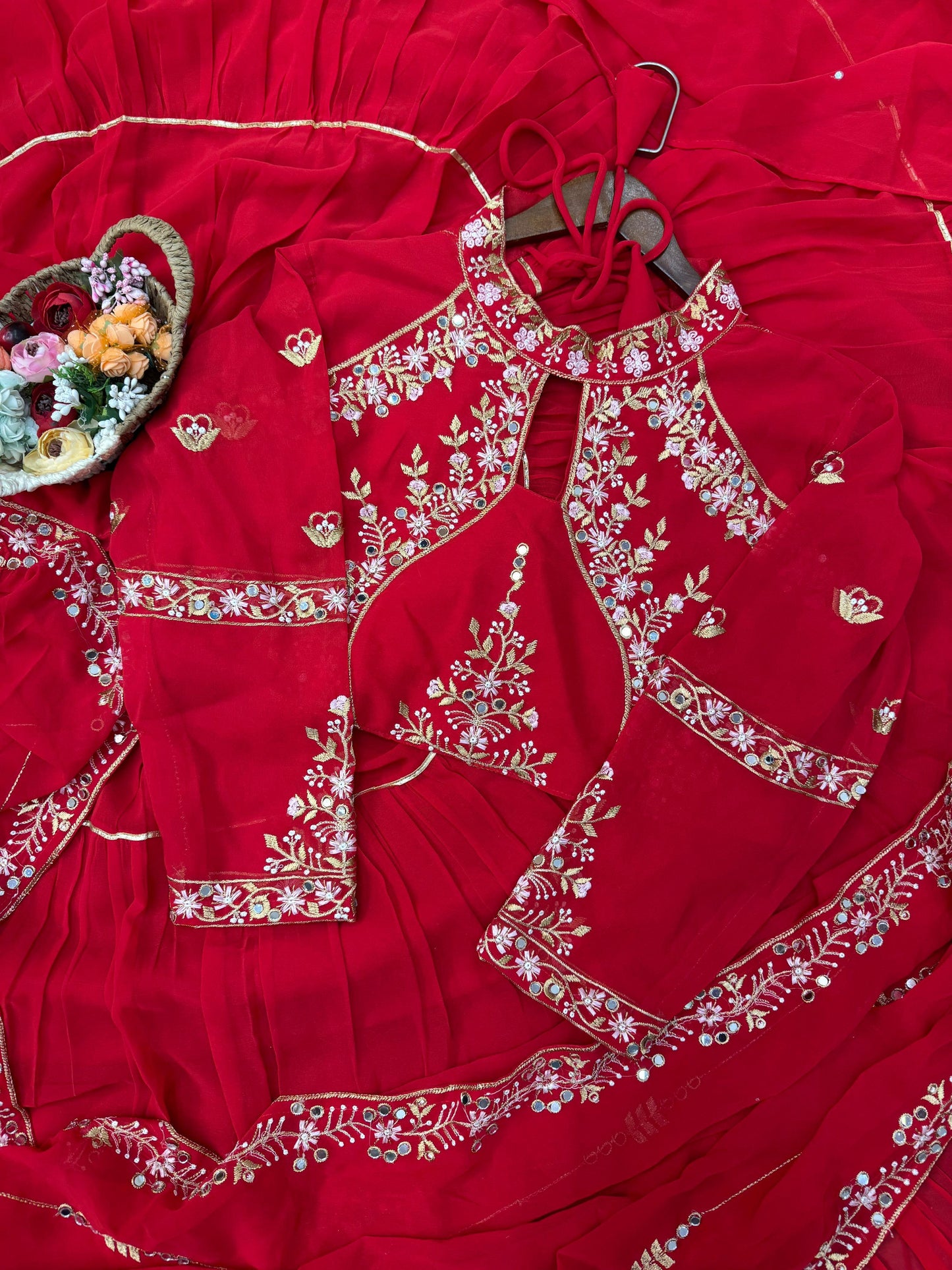 FANCY PARTY WEAR FAUX GEORGETTE LEHENGA SAREE WITH HEAVY WORK BLOUSE