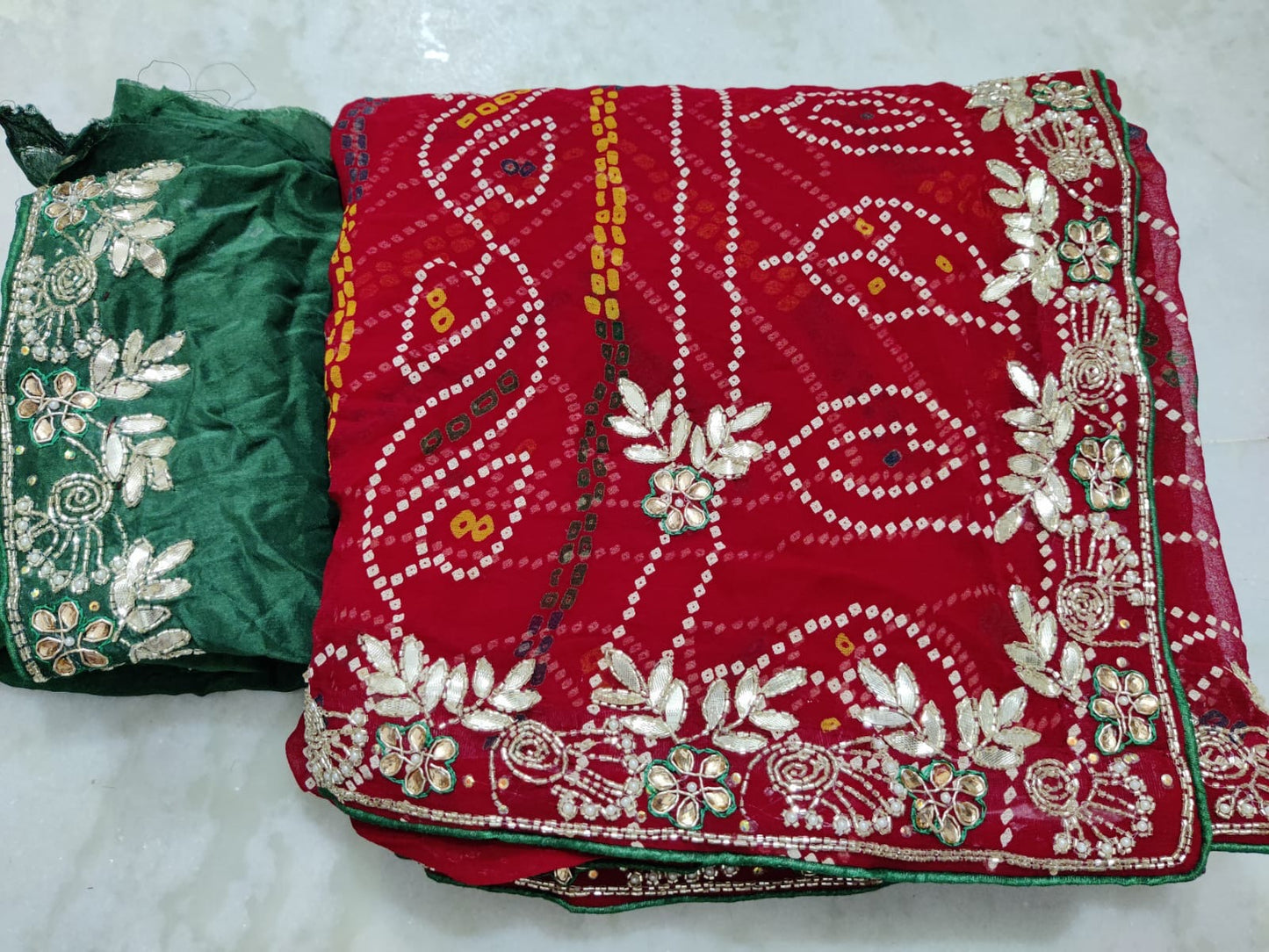 Bandhini chunri saree in gotta patti work