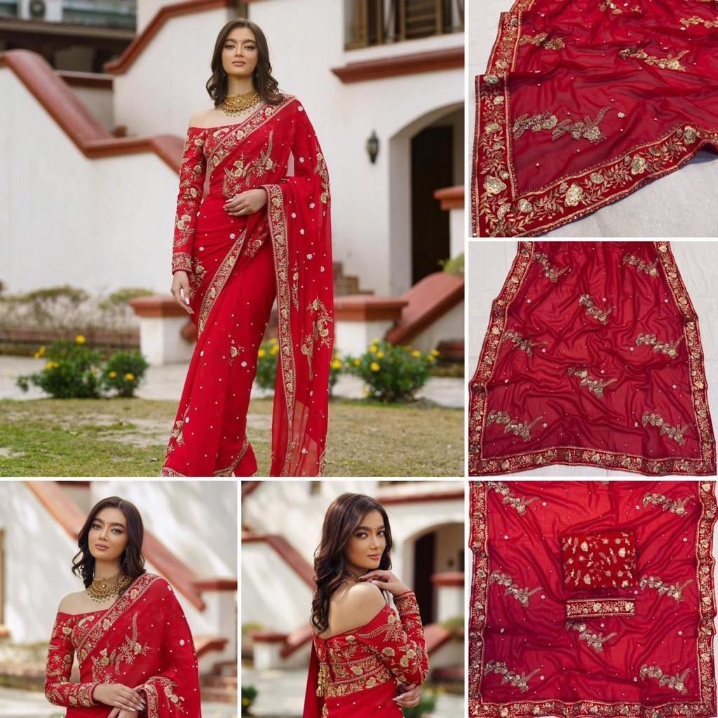 HEAVY GEORGETTE FABRIC ON BEAUTIFUL EMBRODIERY ZARI