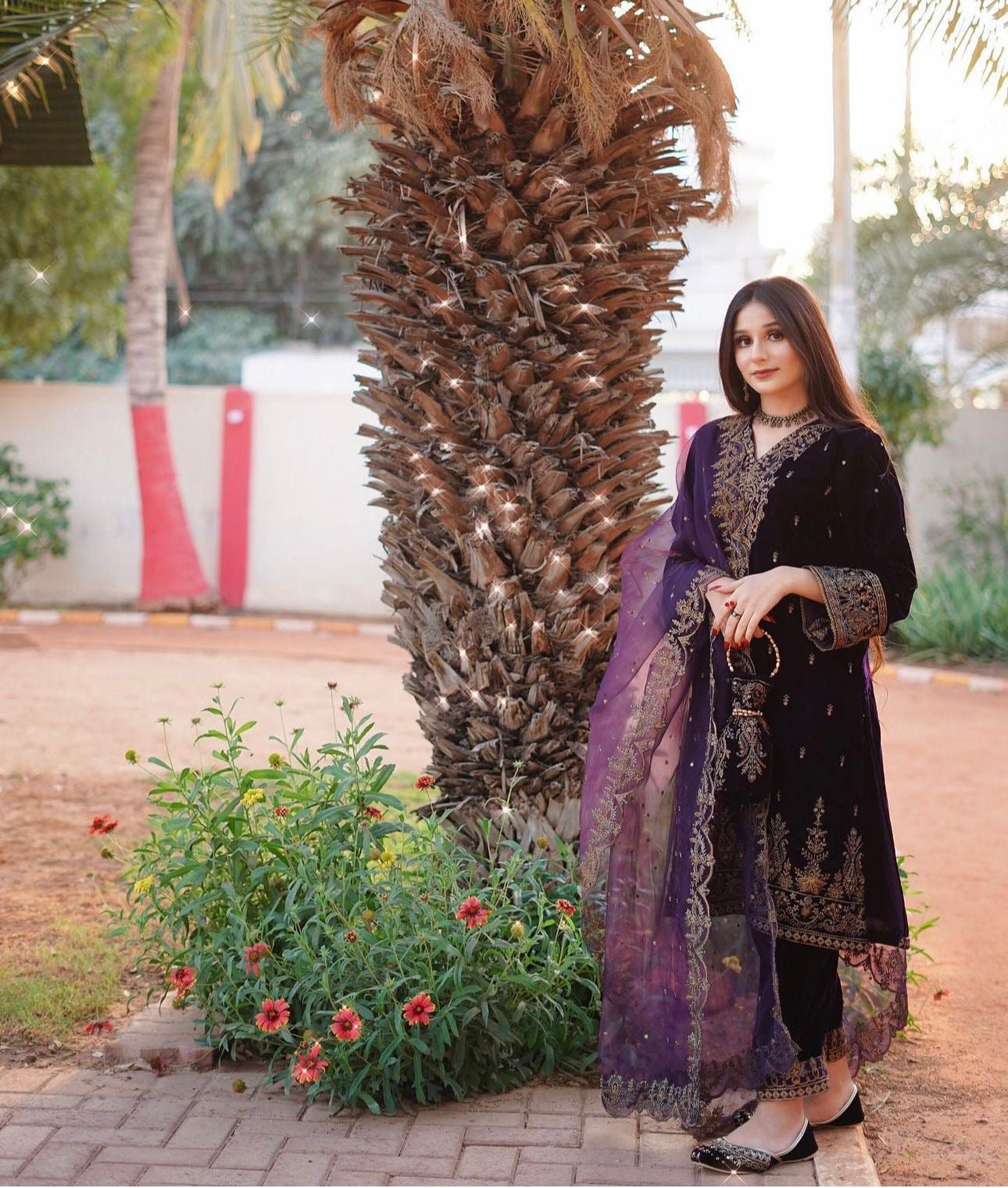 Viscous Velvet suit With Embroidery