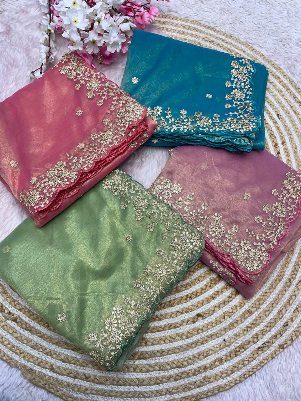 Twill Net Fabric with Attractive Thread Work & Sequnce