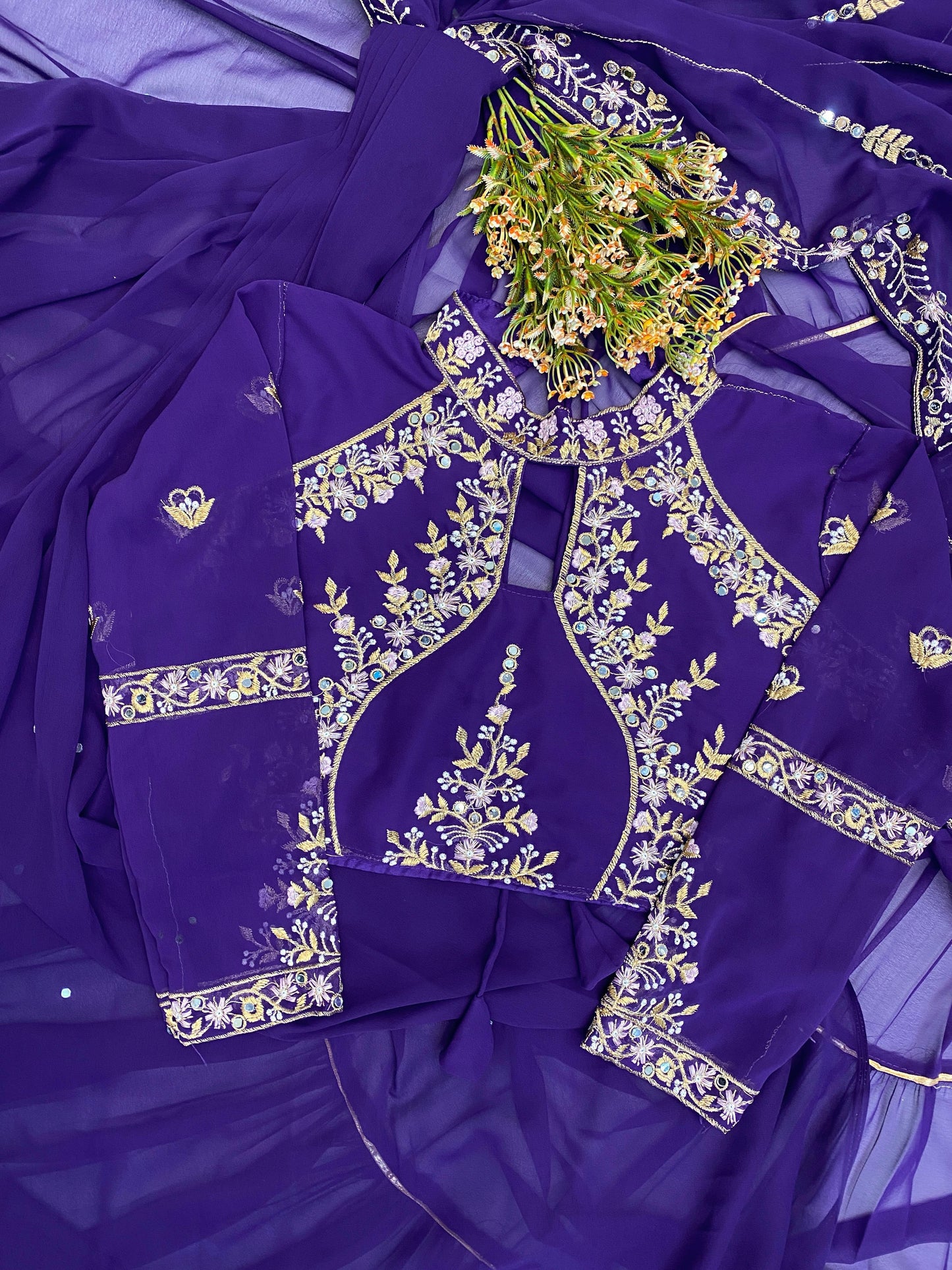 FANCY PARTY WEAR FAUX GEORGETTE LEHENGA SAREE WITH HEAVY WORK BLOUSE