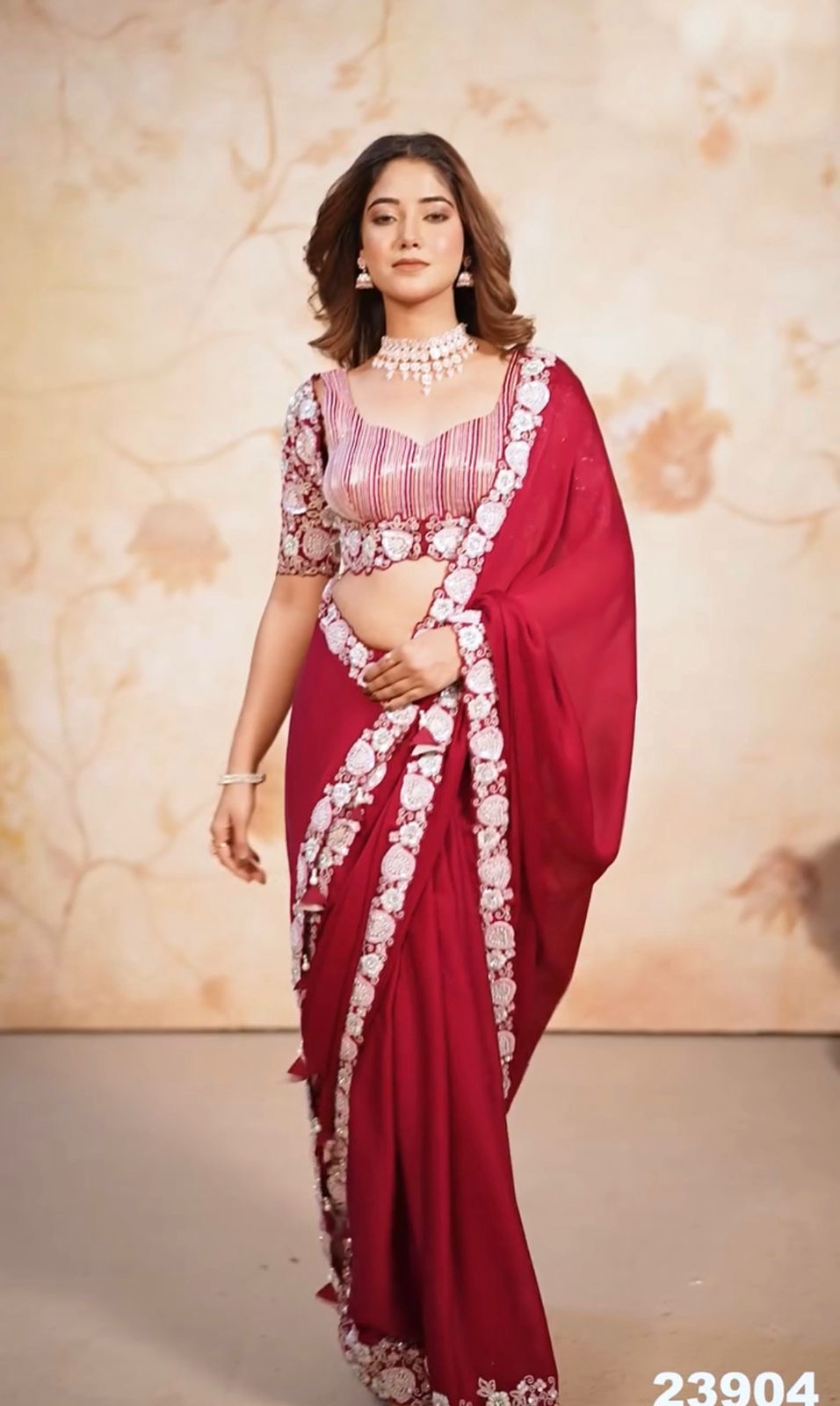 Satin Chiffon saree with Sequins embroidery work