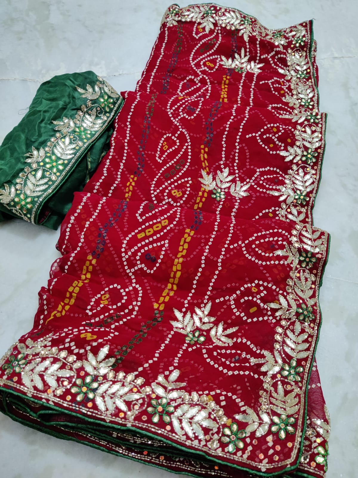Bandhini chunri saree in gotta patti work
