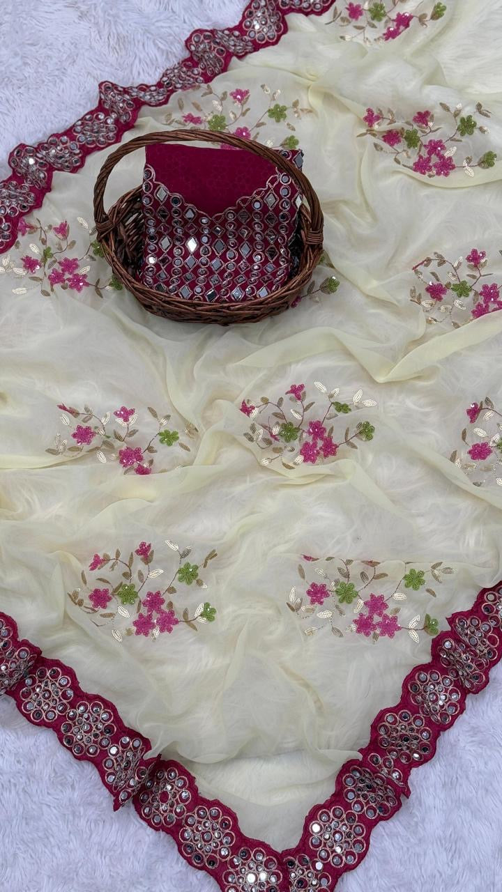 Georgette saree in sequence with Original Mirror