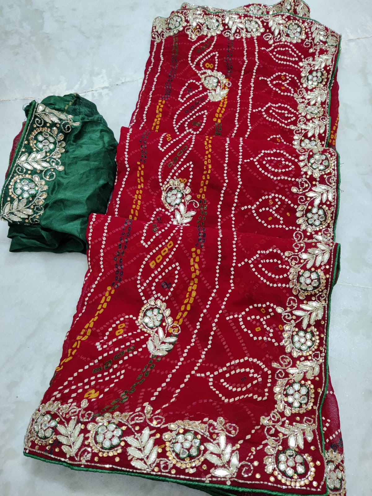 Bandhini chunri saree in gotta patti work