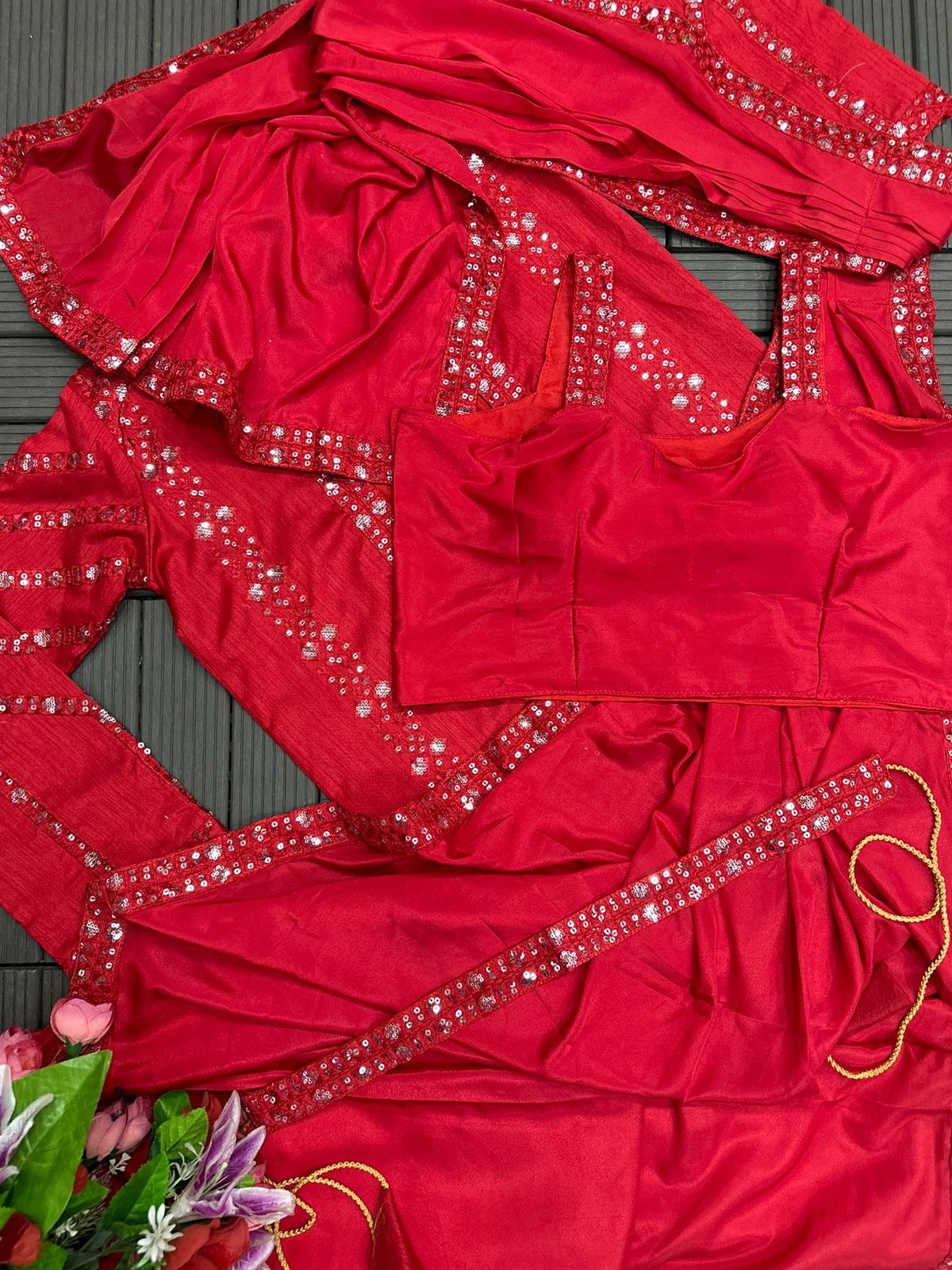Embroidery Sequence work ready to wear saree with full koti