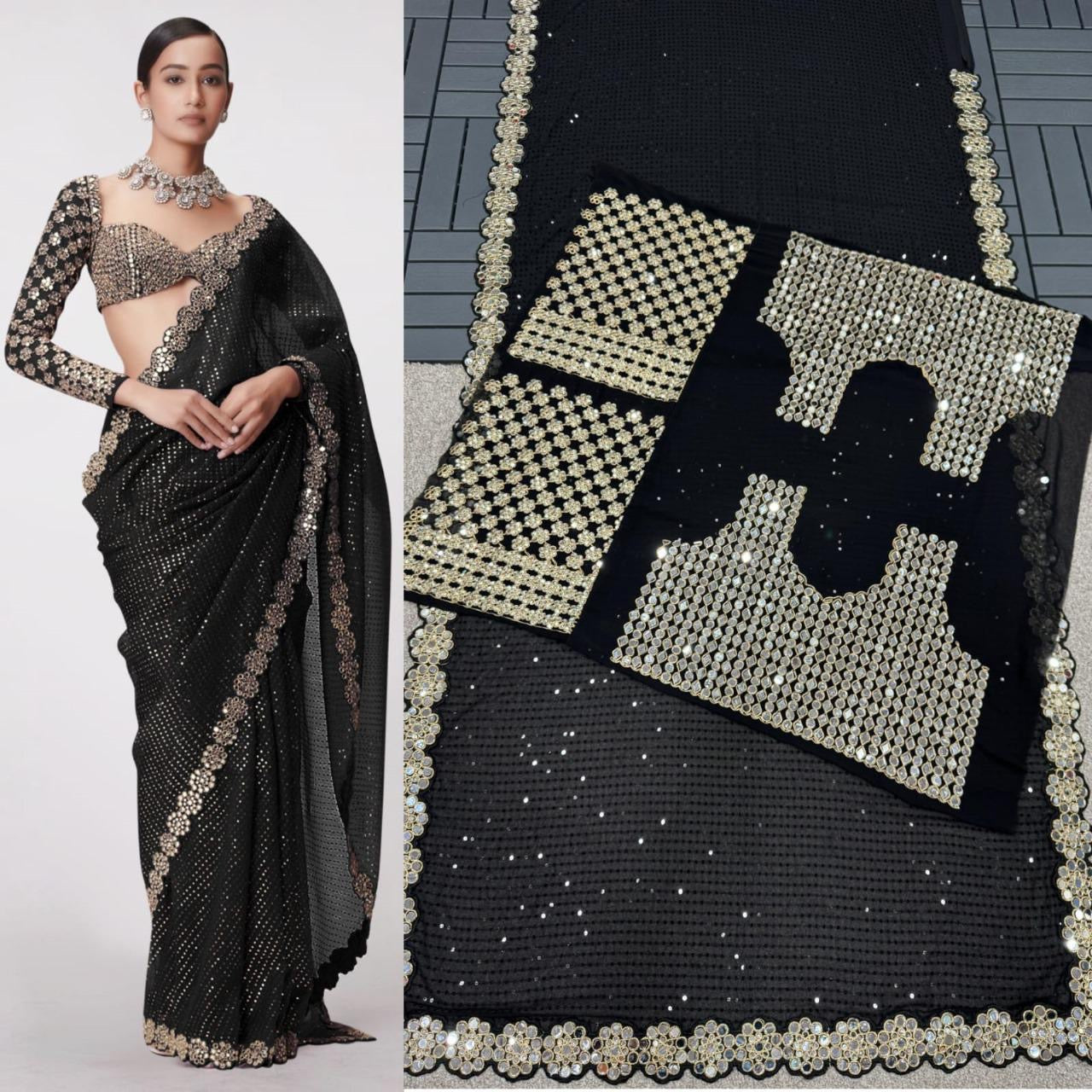 Mirror work saree