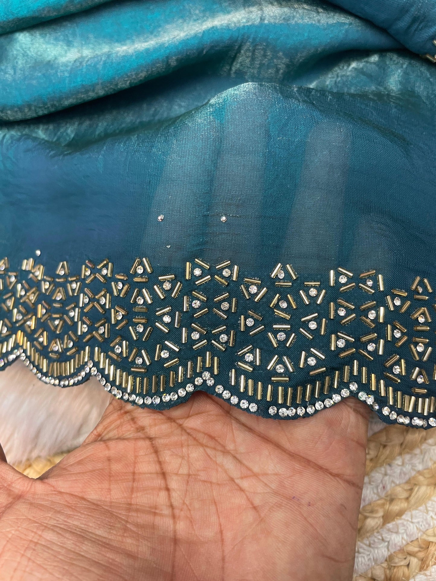 Fendy Sattin Saree With Beautiful Cut Dana with heavy jarkan work