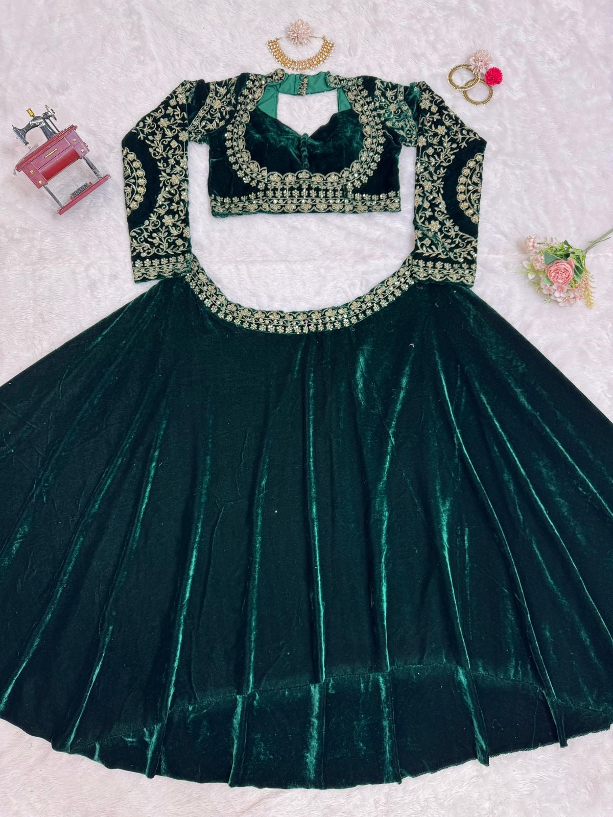velvet Lehnga with beautiful hand work