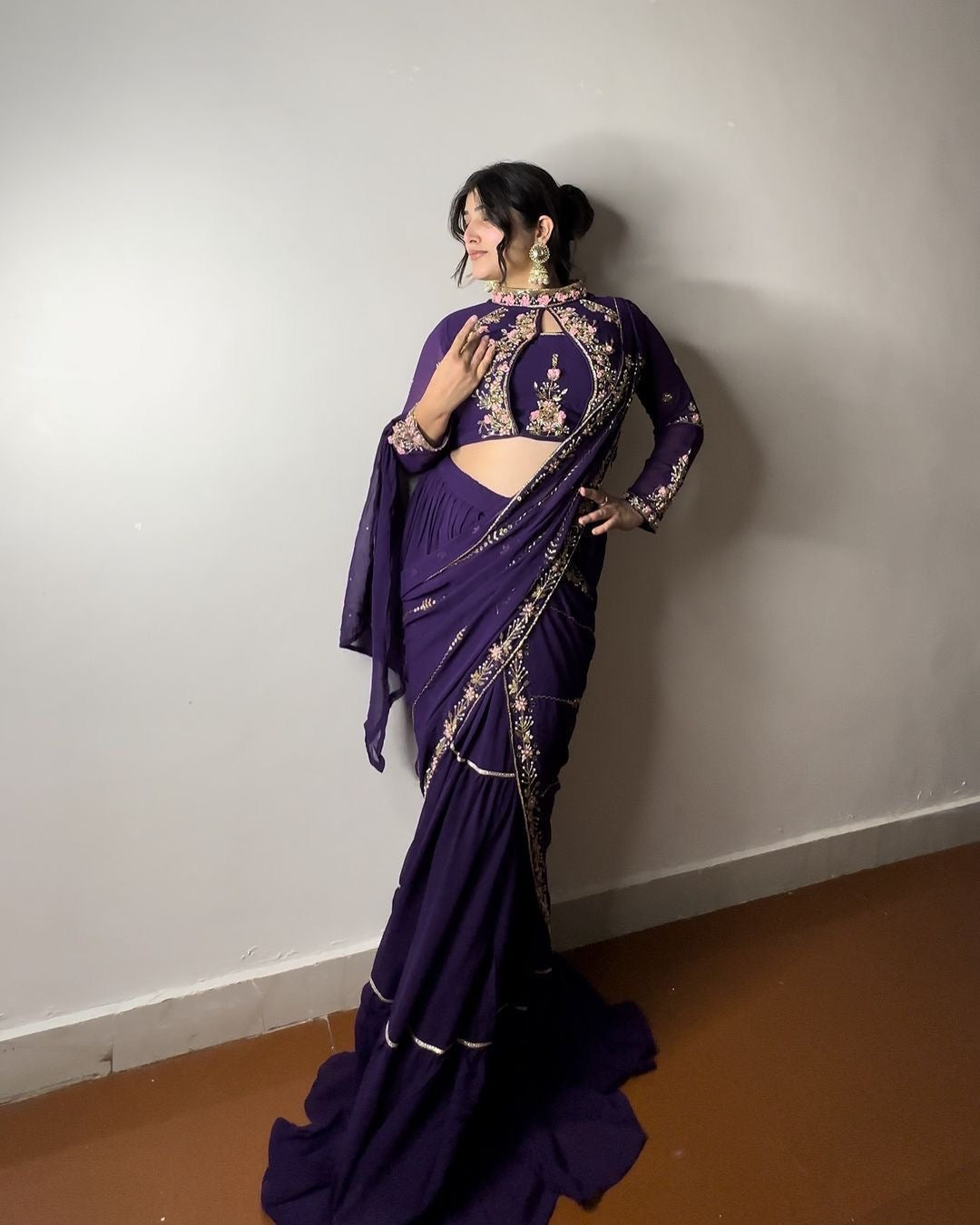 FANCY PARTY WEAR FAUX GEORGETTE LEHENGA SAREE WITH HEAVY WORK BLOUSE