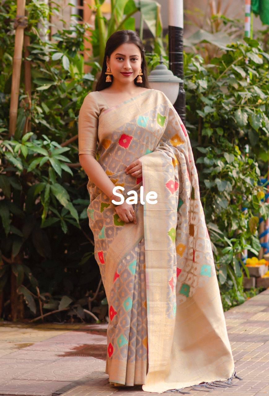 organza woven saree with zari