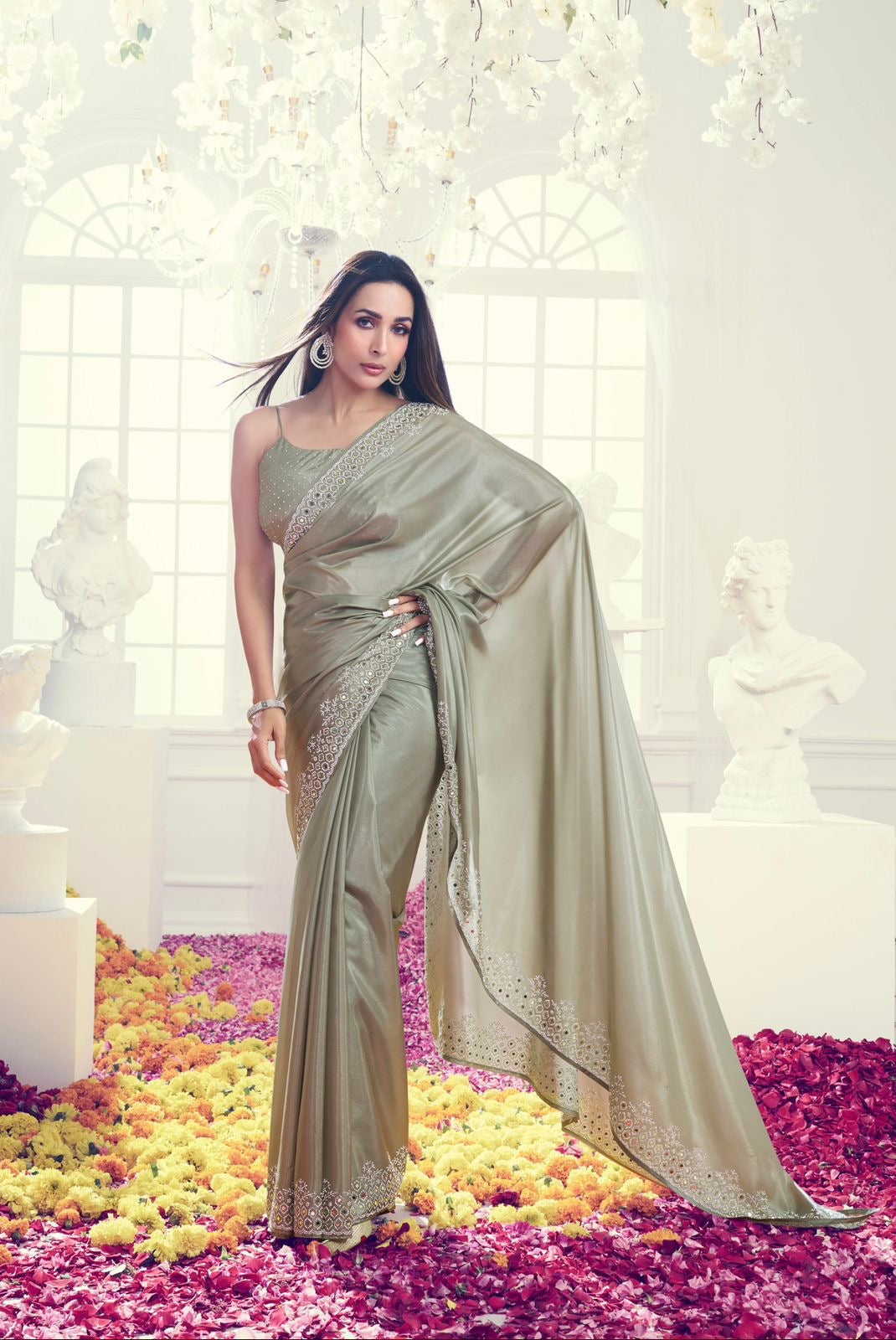 siroski diamonds and mirror hand work Jimmy Choo saree