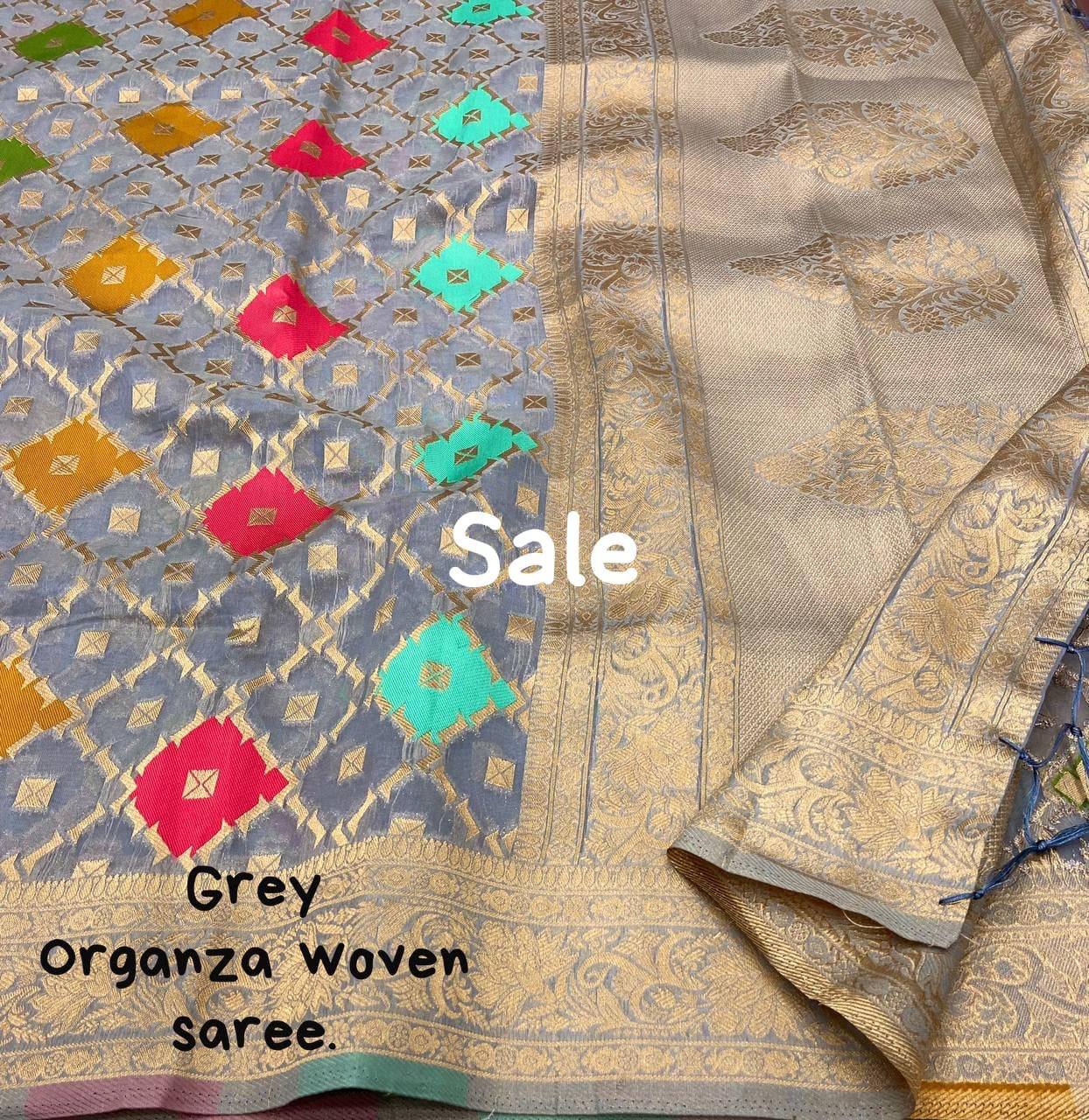 organza woven saree with zari