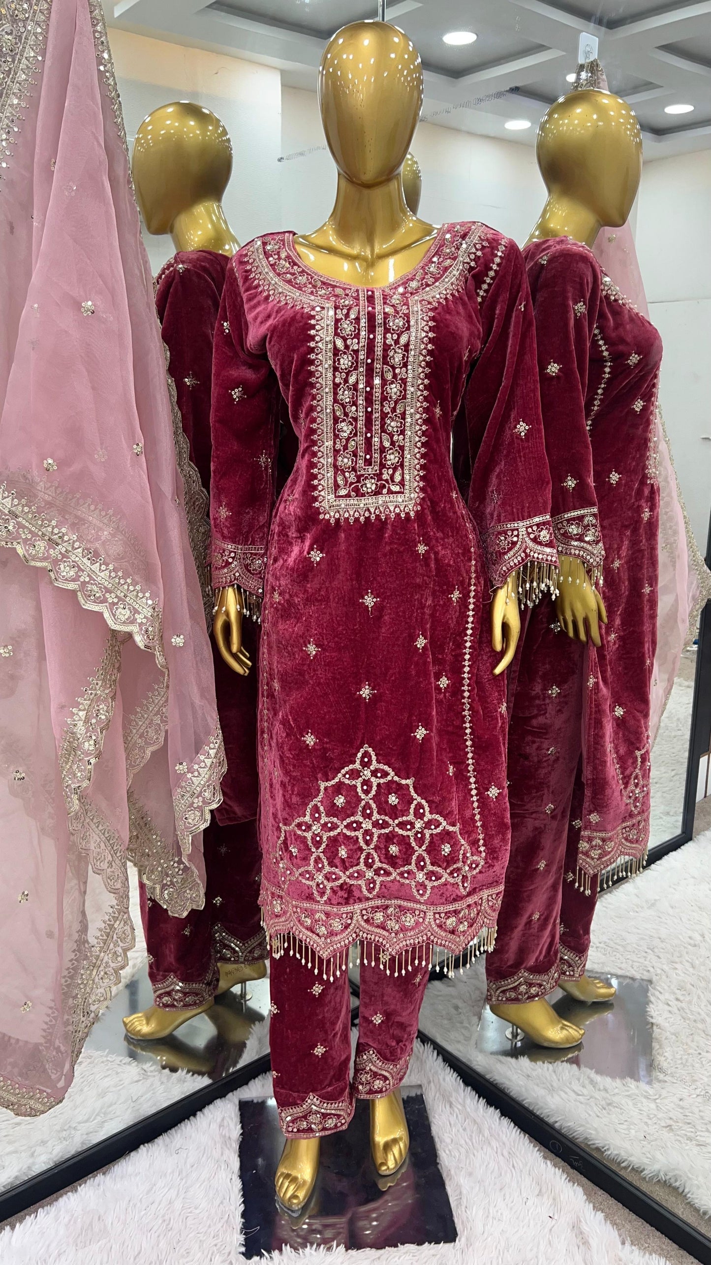 Party Wear Viscose Velvet Designer Look Top-Dupatta and Fully Stiched Bottom
