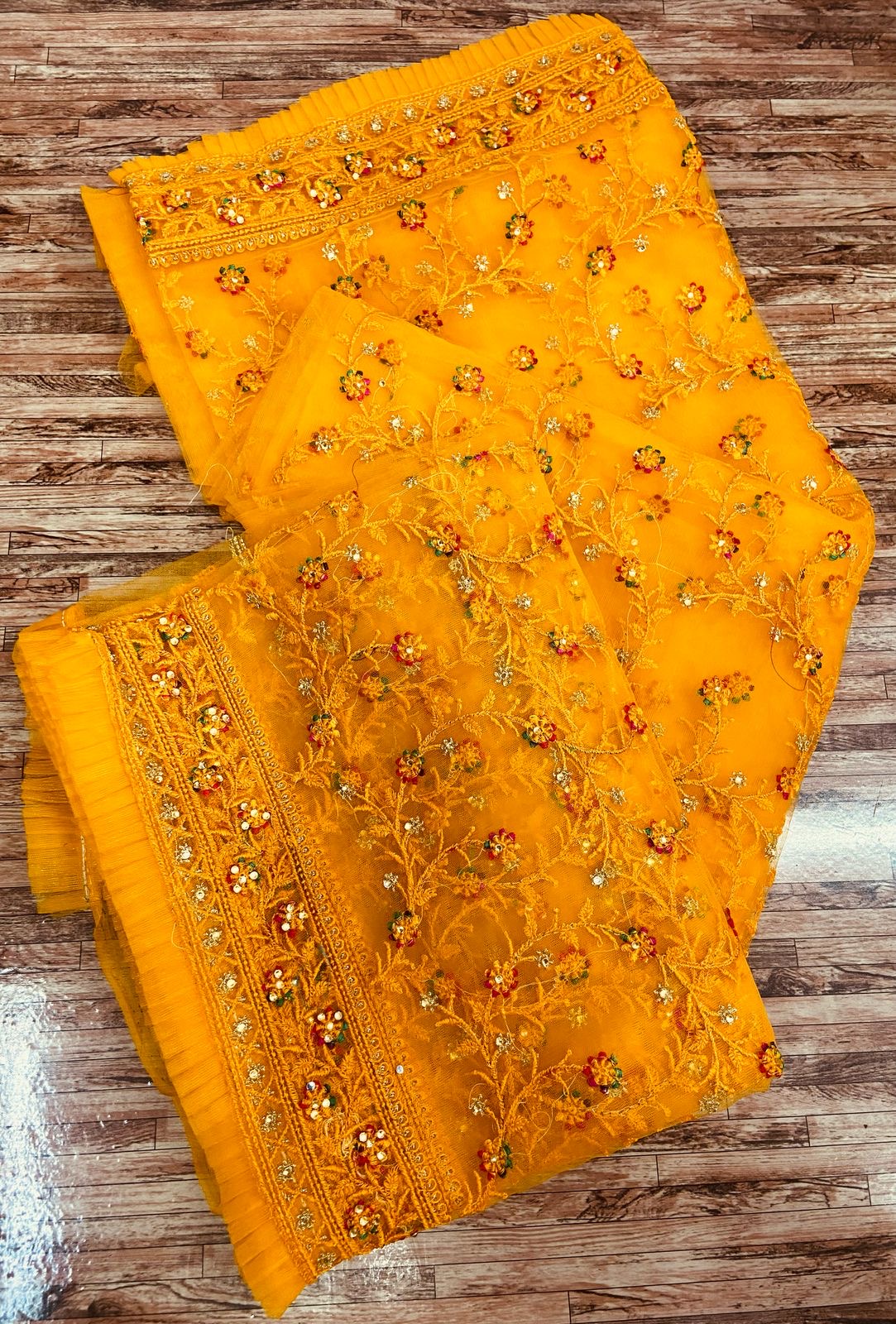 butterscotch High qulity net fabric with heavy embroidery work