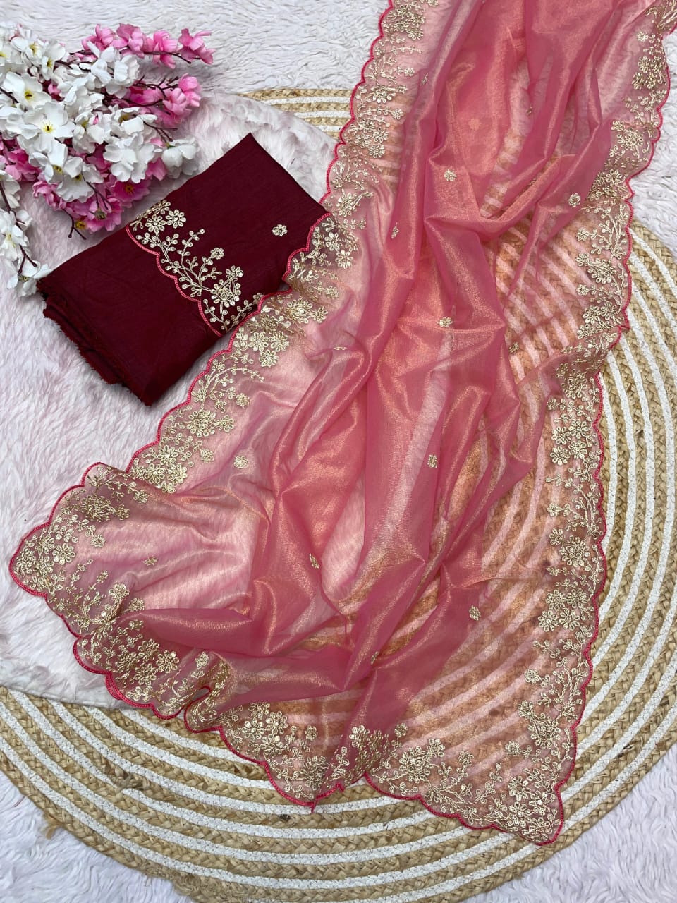 Twill Net Fabric with Attractive Thread Work & Sequnce