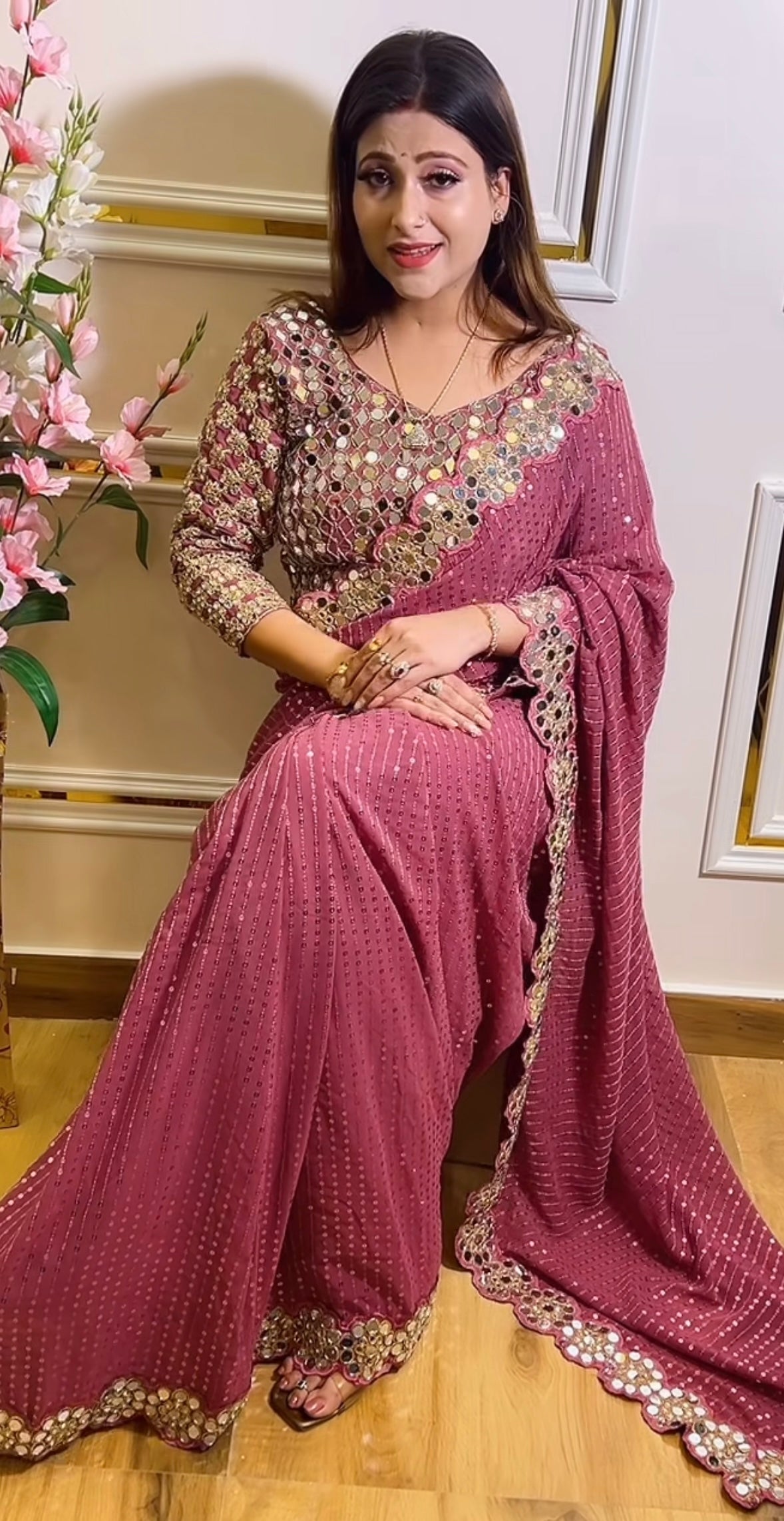 Mirror work saree