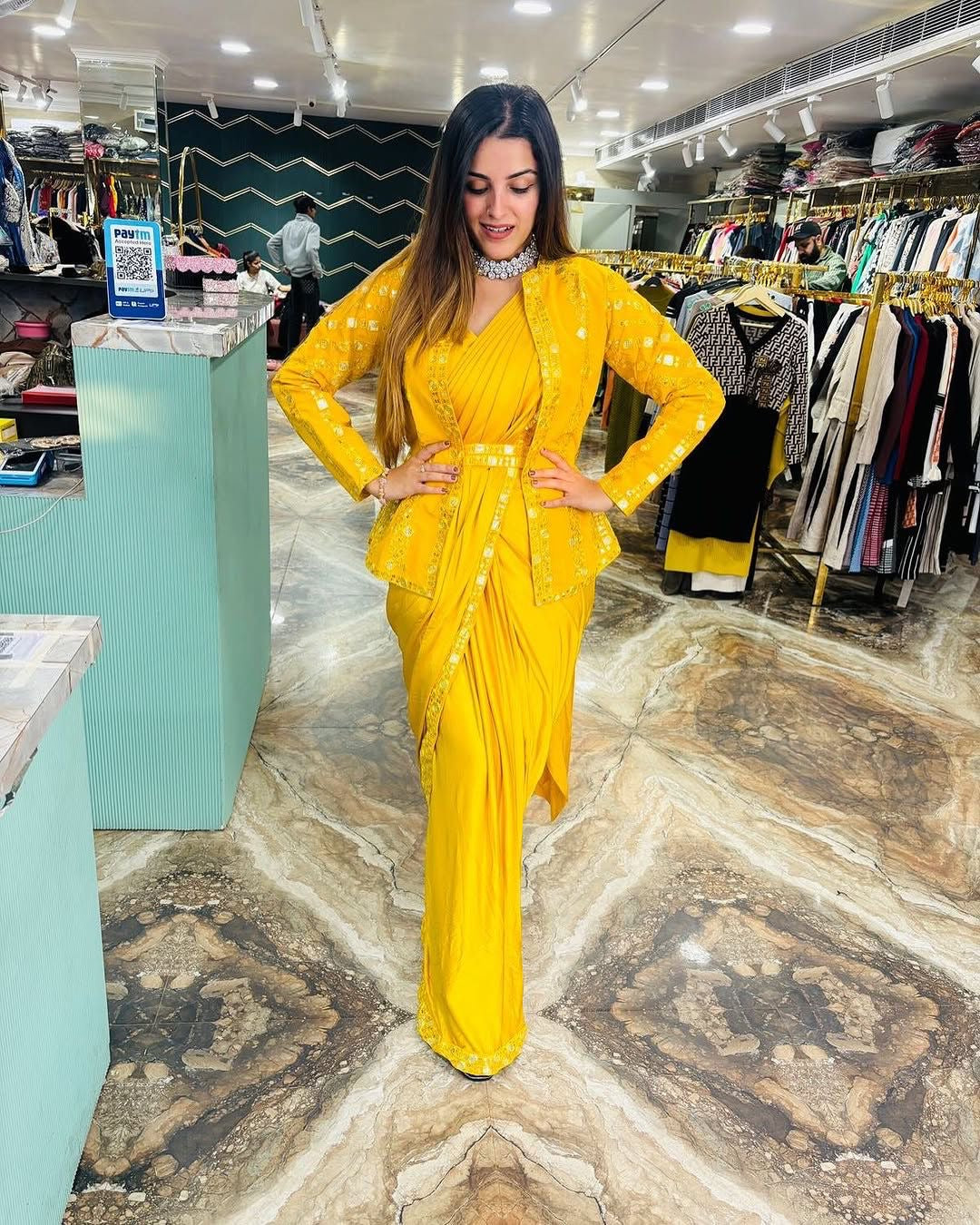 Embroidery Sequence work ready to wear saree with full koti
