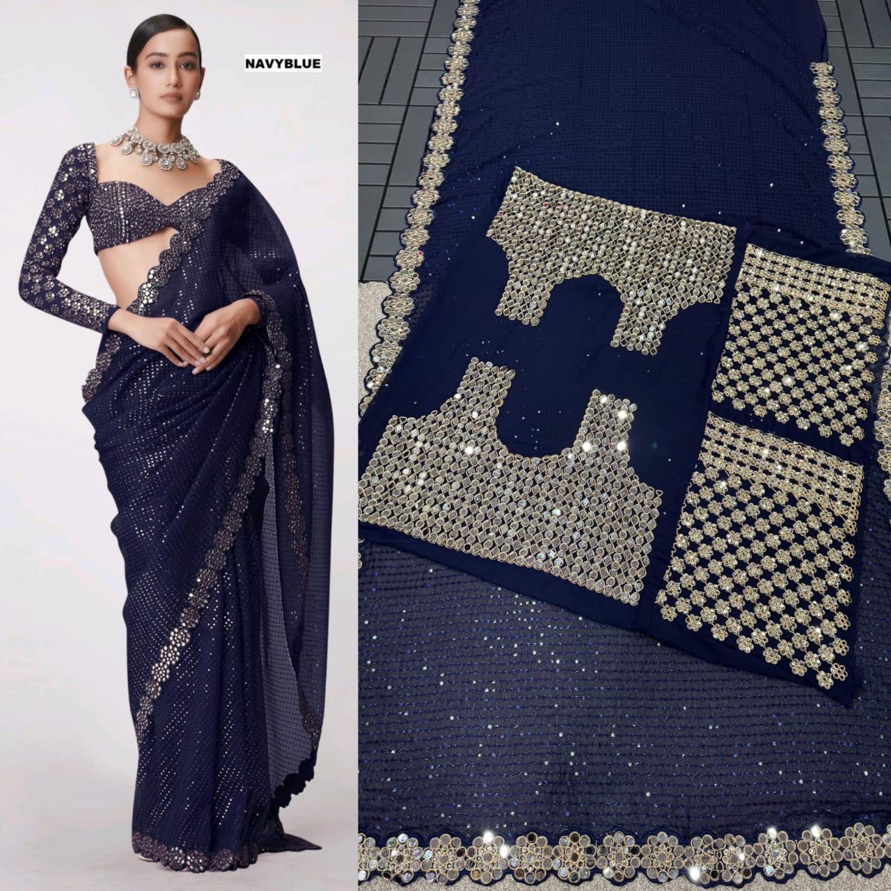 Mirror work saree