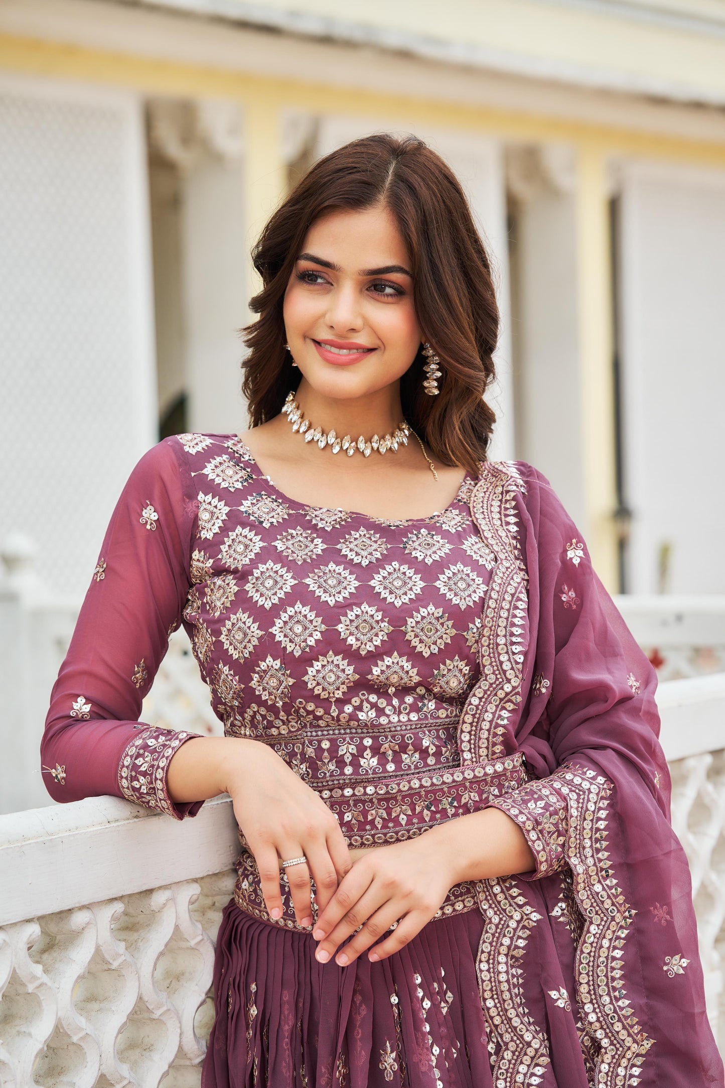 Georgette Lehnga chilli Dupatta with belt