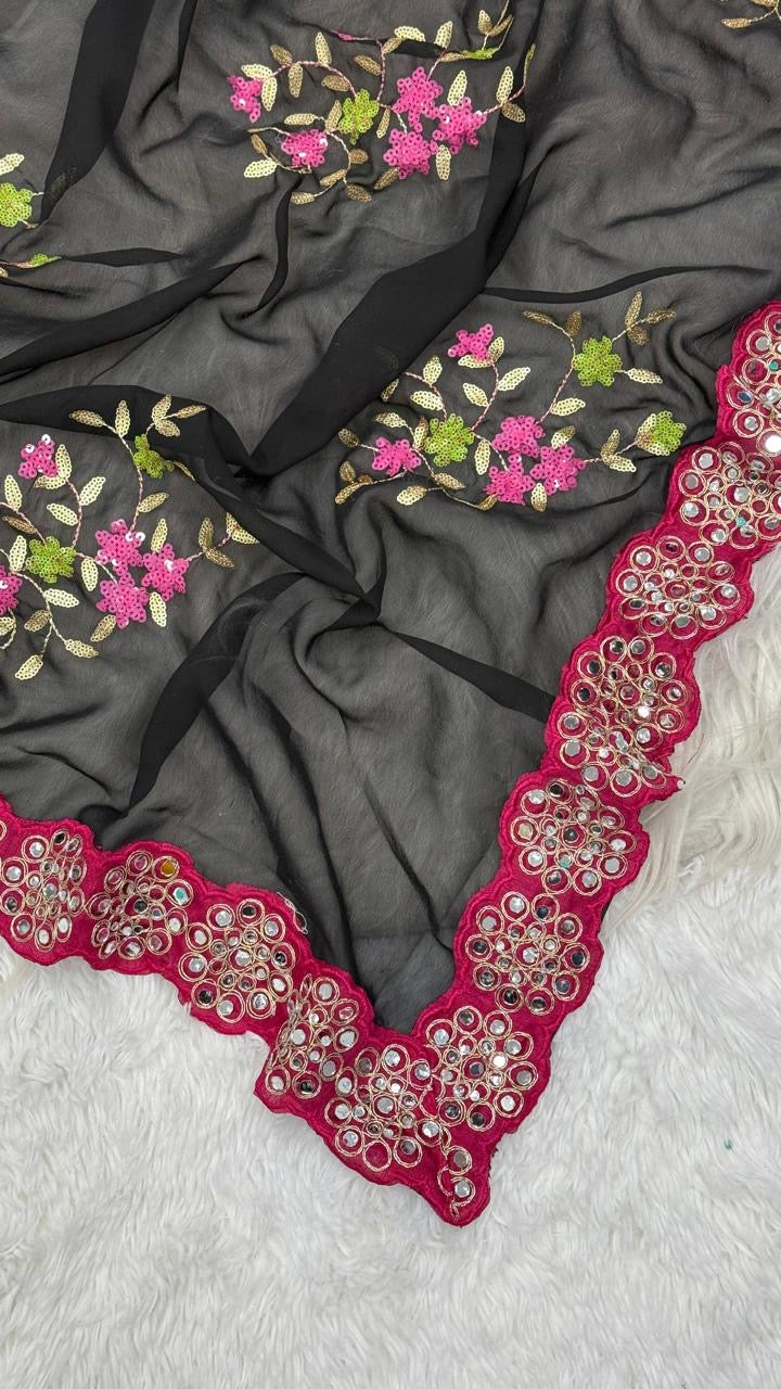 Georgette saree in sequence with Original Mirror