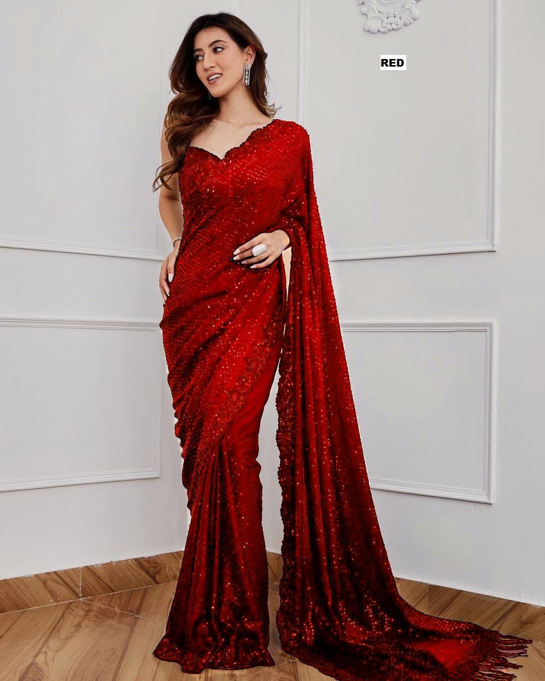 Georgette With Heavy 5MM Sequence Embrodery Work