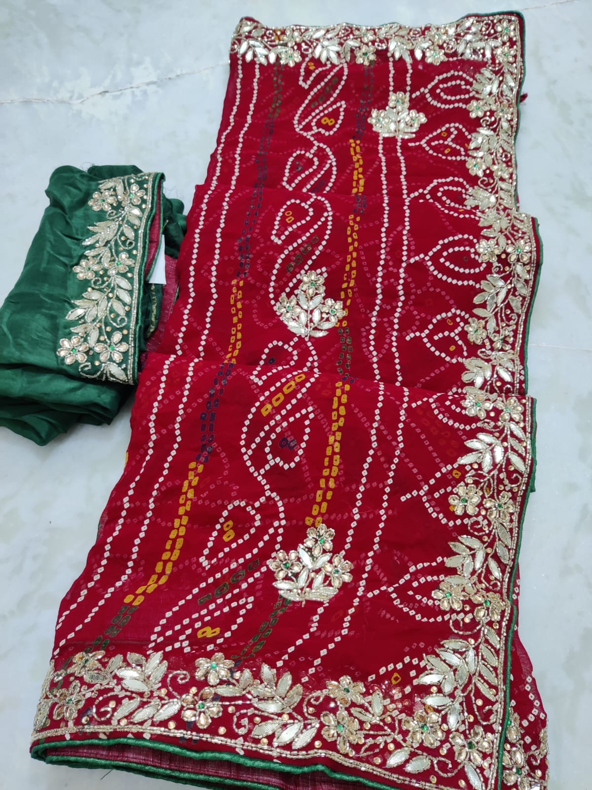 Bandhini chunri saree in gotta patti work
