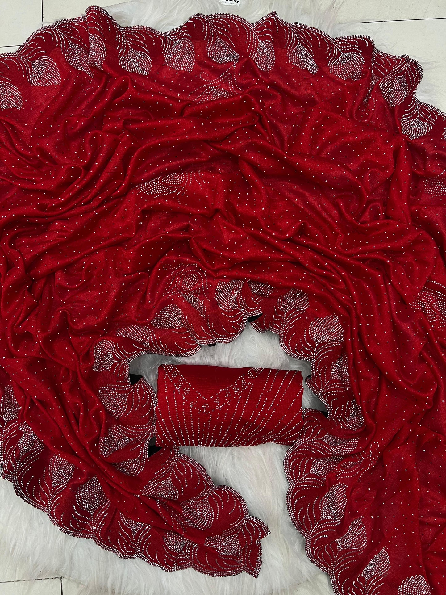rangoli saree with siroski diamond