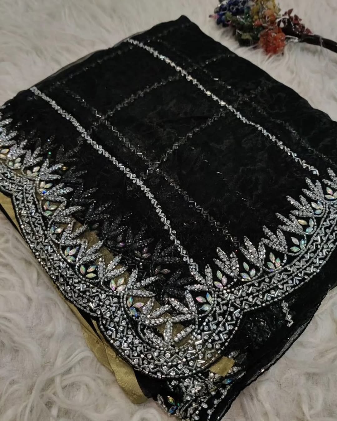 Crystal tissue saree in necklace design