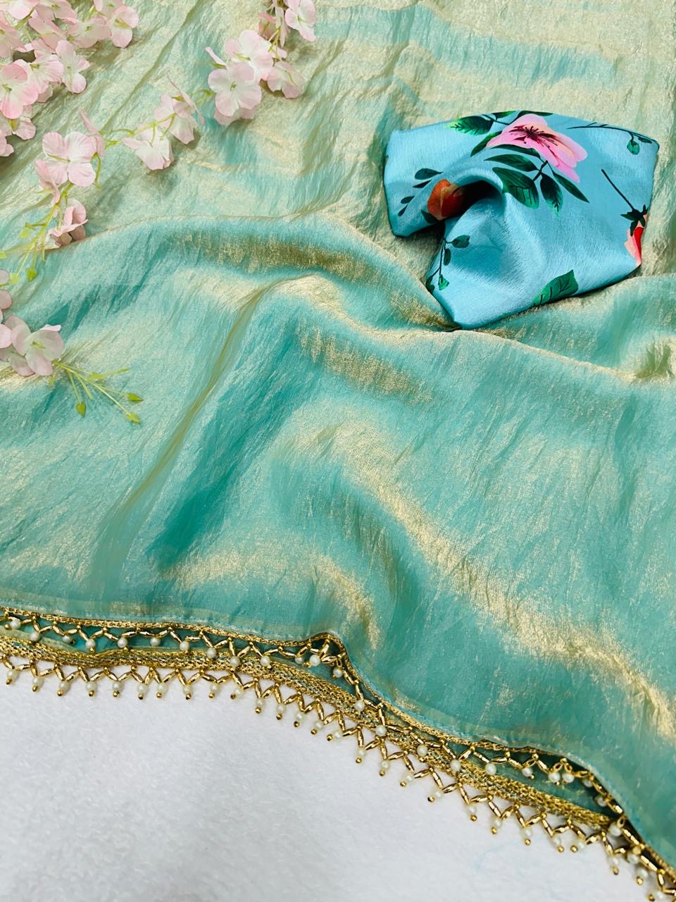 Fandy crush silk with fancy handwork lace
